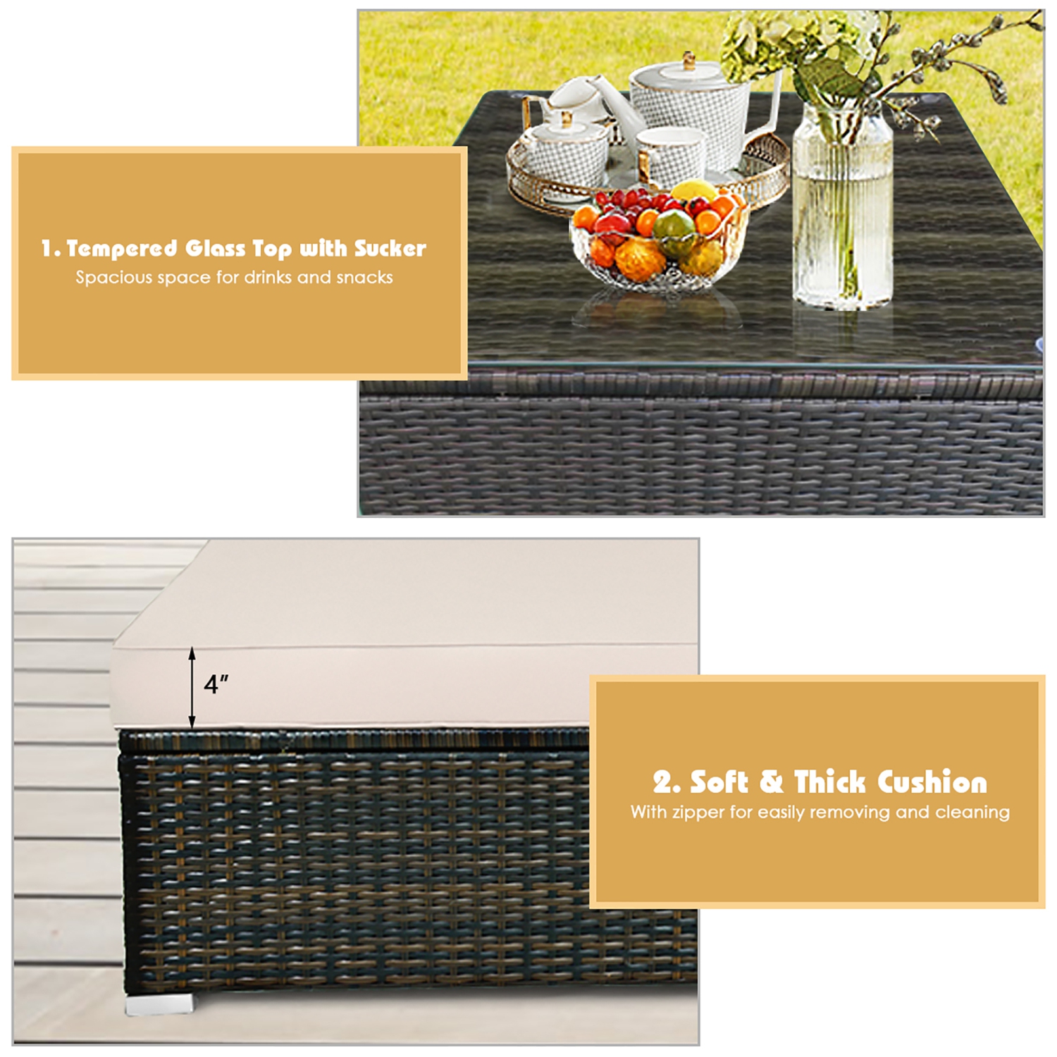 Ensemble de meubles de patio en rotin de 5 pièces de Costway avec coussin