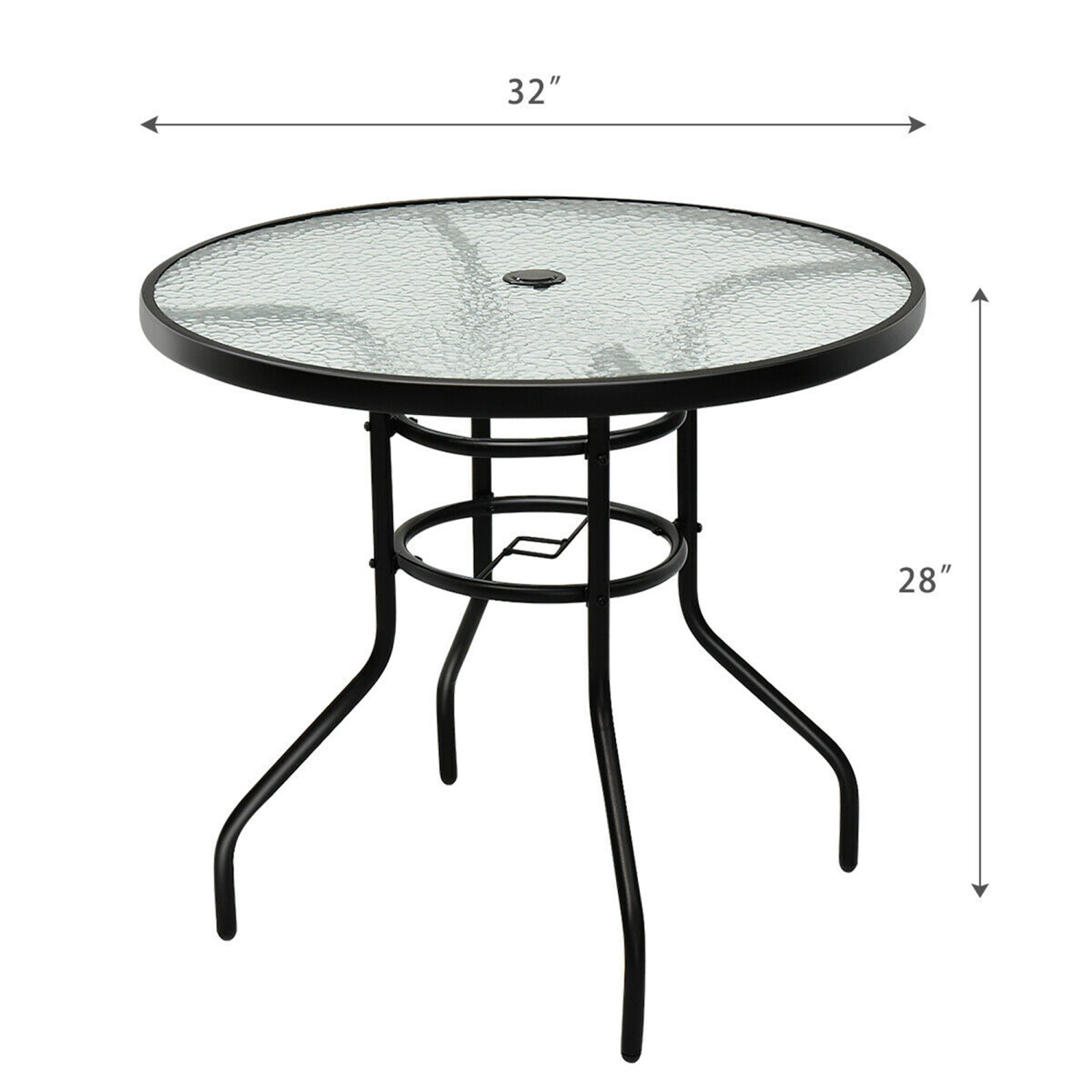 Costway 31.5'' Patio Round Table Tempered Glass Steel Frame Outdoor Pool Yard