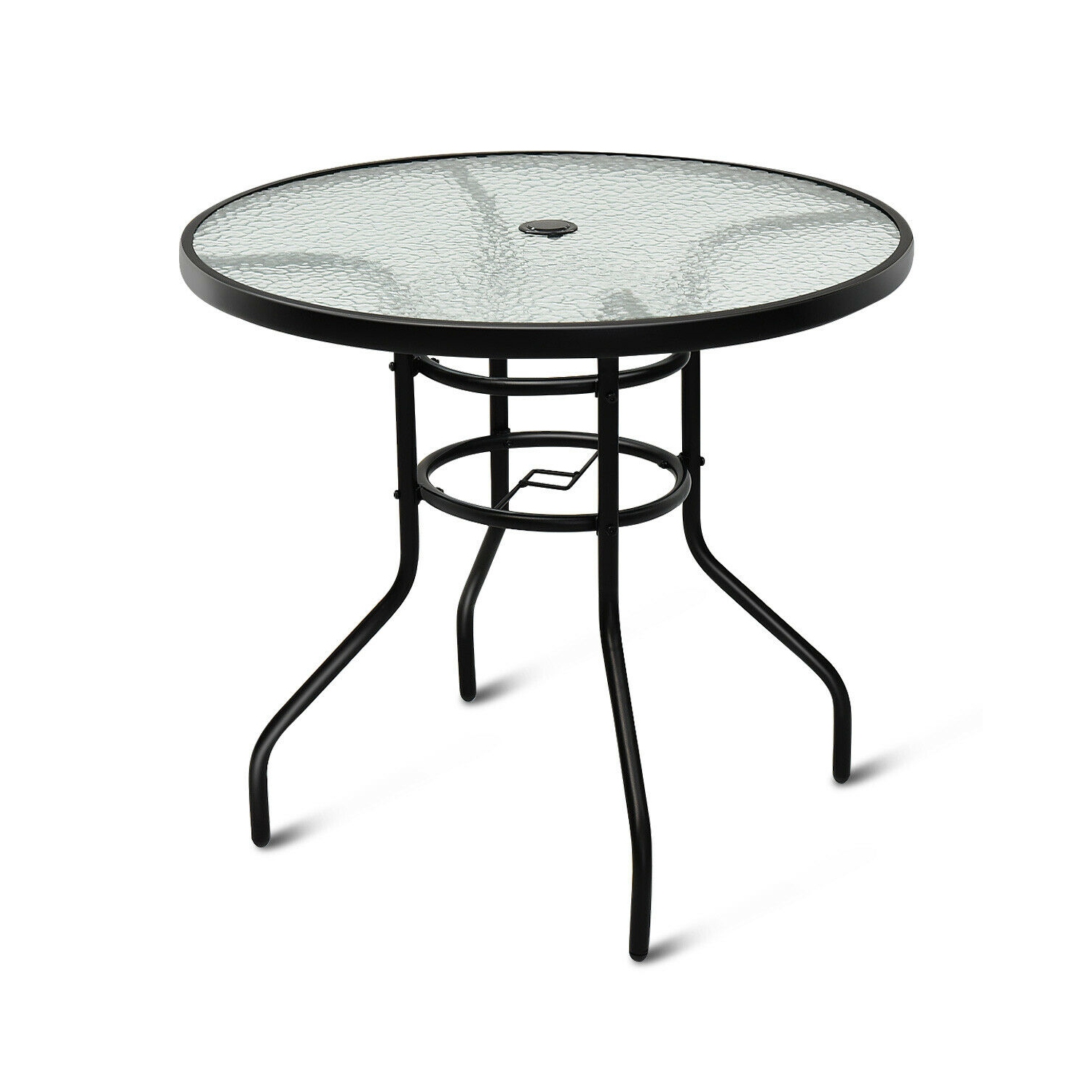 Costway 31.5'' Patio Round Table Tempered Glass Steel Frame Outdoor Pool Yard