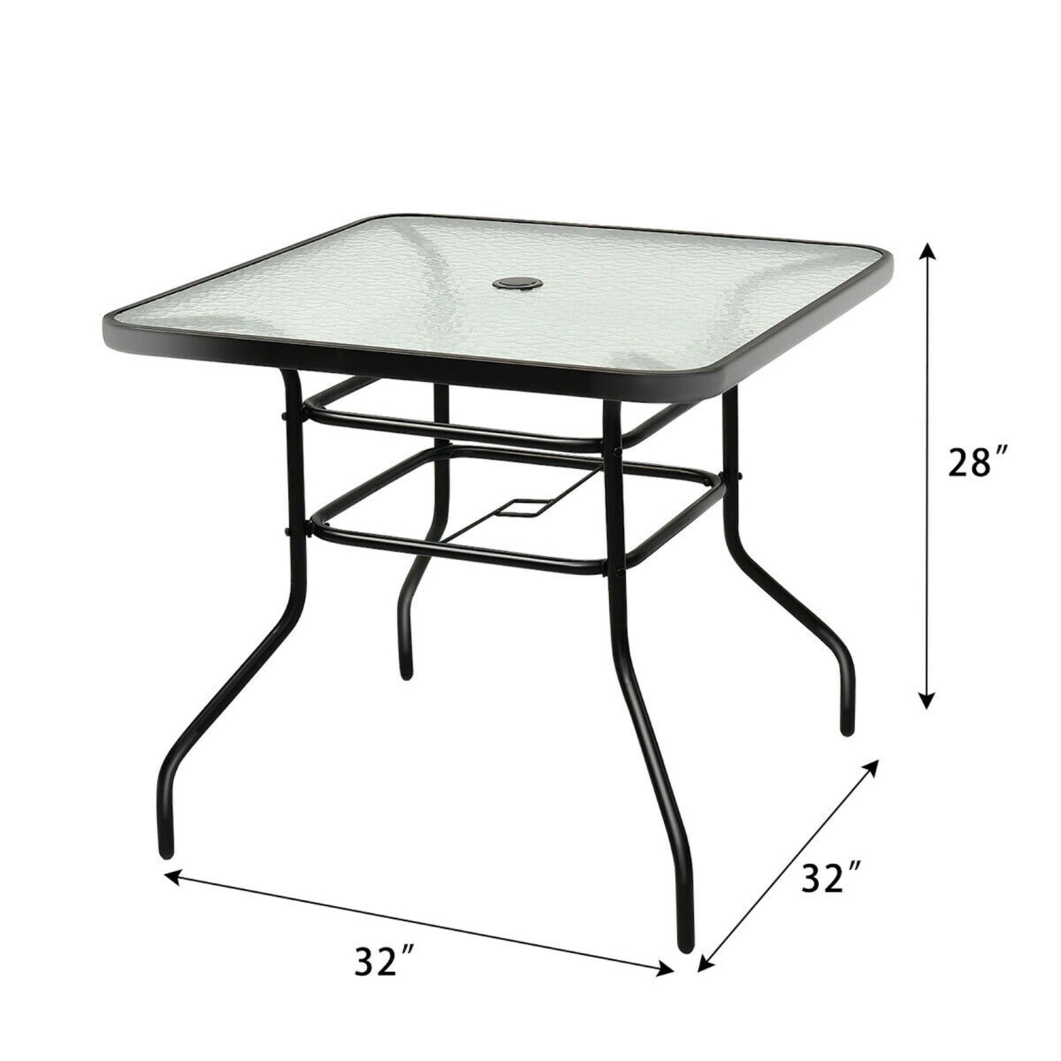 Jardin de jardin extérieur pour piscine extérieure avec table carrée en verre trempé et cadre en acier de Costway, 31,5''