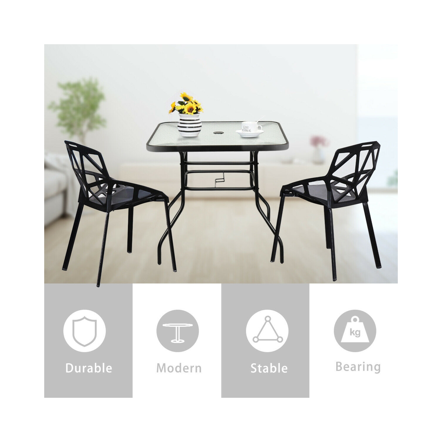 Jardin de jardin extérieur pour piscine extérieure avec table carrée en verre trempé et cadre en acier de Costway, 31,5''