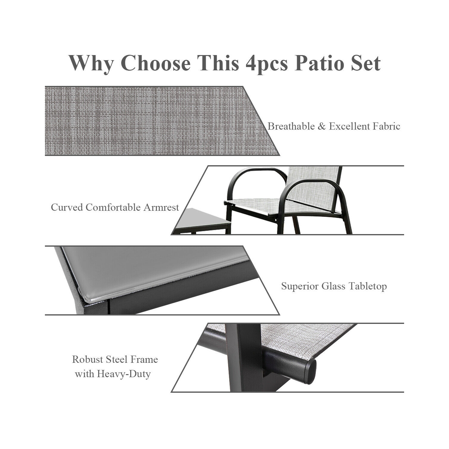 Costway 4 PCS Patio Furniture Set Sofa Coffee Table Steel Frame Garden Deck Gray