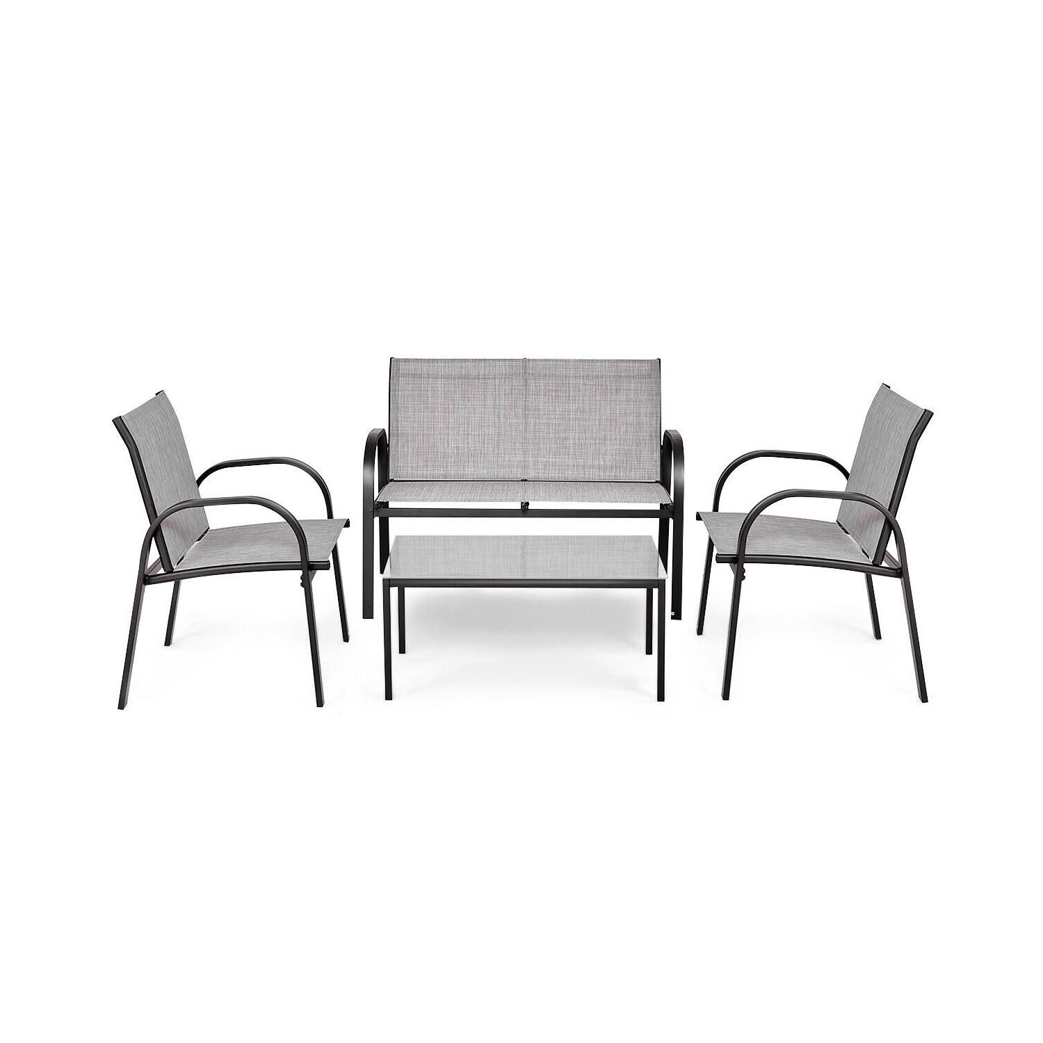 Costway 4 PCS Patio Furniture Set Sofa Coffee Table Steel Frame Garden Deck Gray