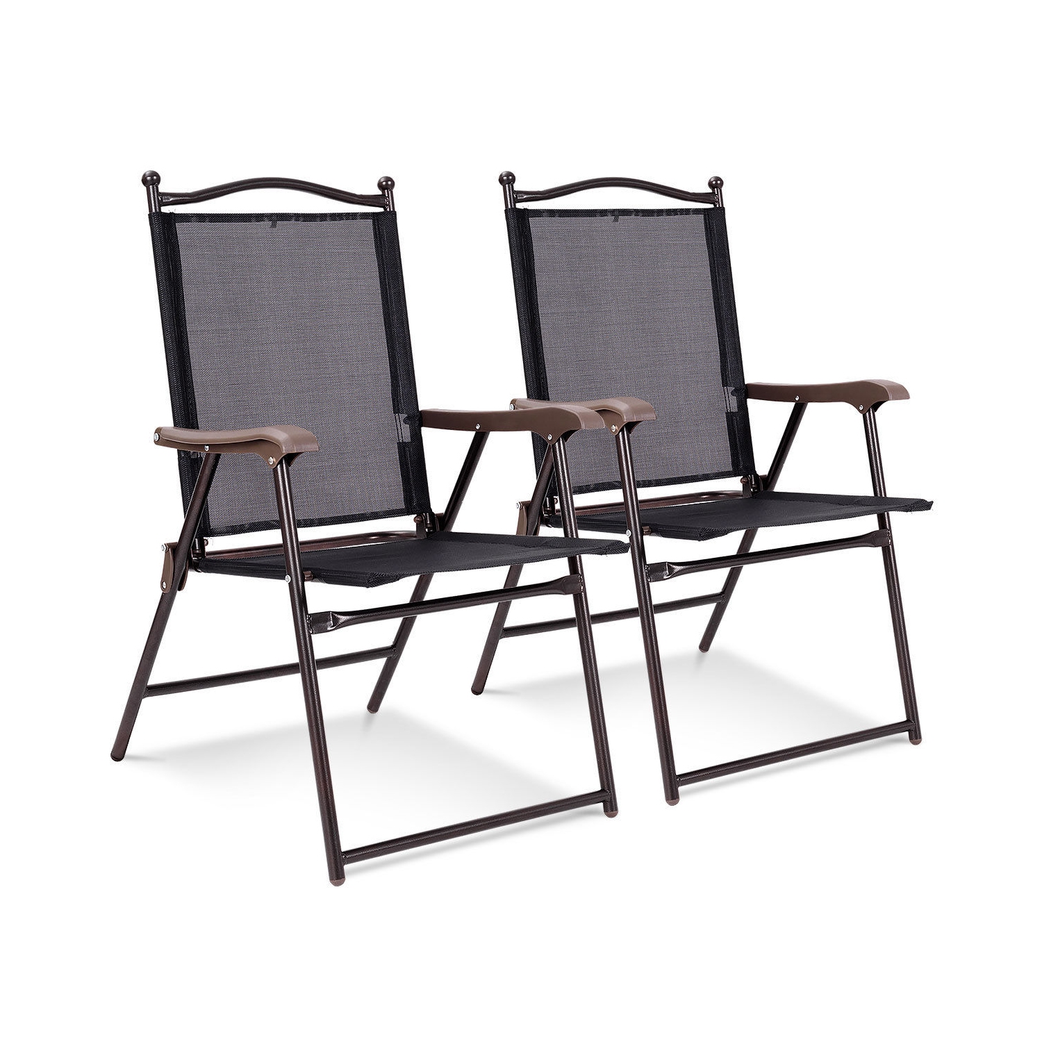 Gymax Set of 2 Folding Patio Furniture Sling Back Chairs Outdoors Black