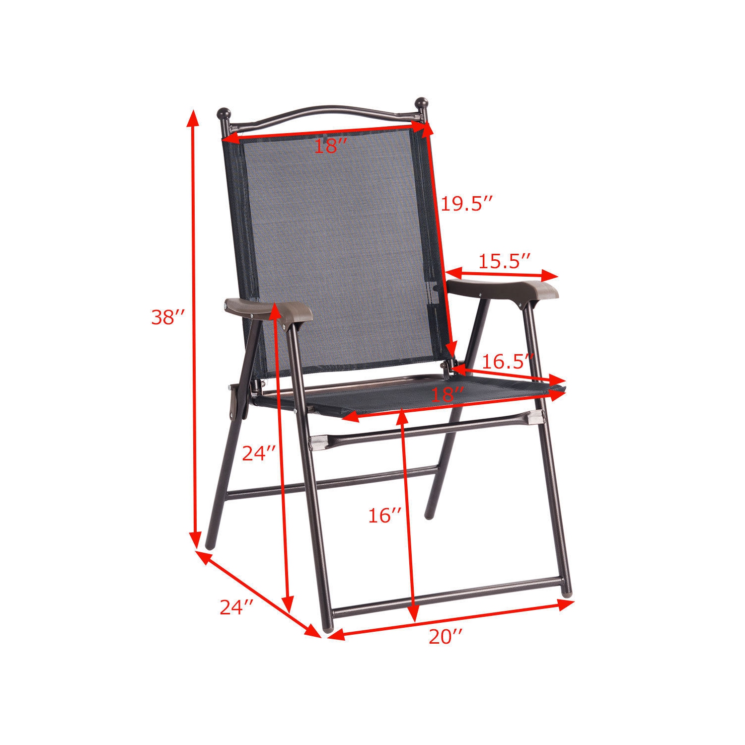 Gymax Set of 2 Folding Patio Furniture Sling Back Chairs Outdoors Black