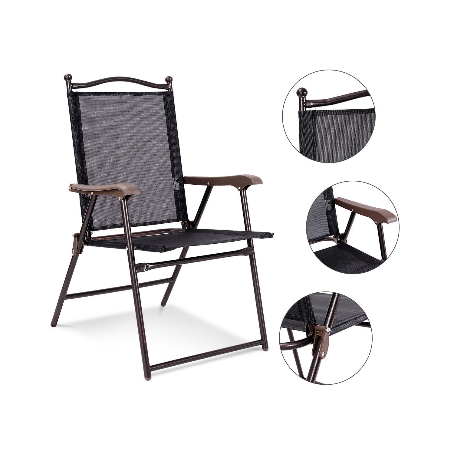 Gymax Set of 2 Folding Patio Furniture Sling Back Chairs Outdoors Black