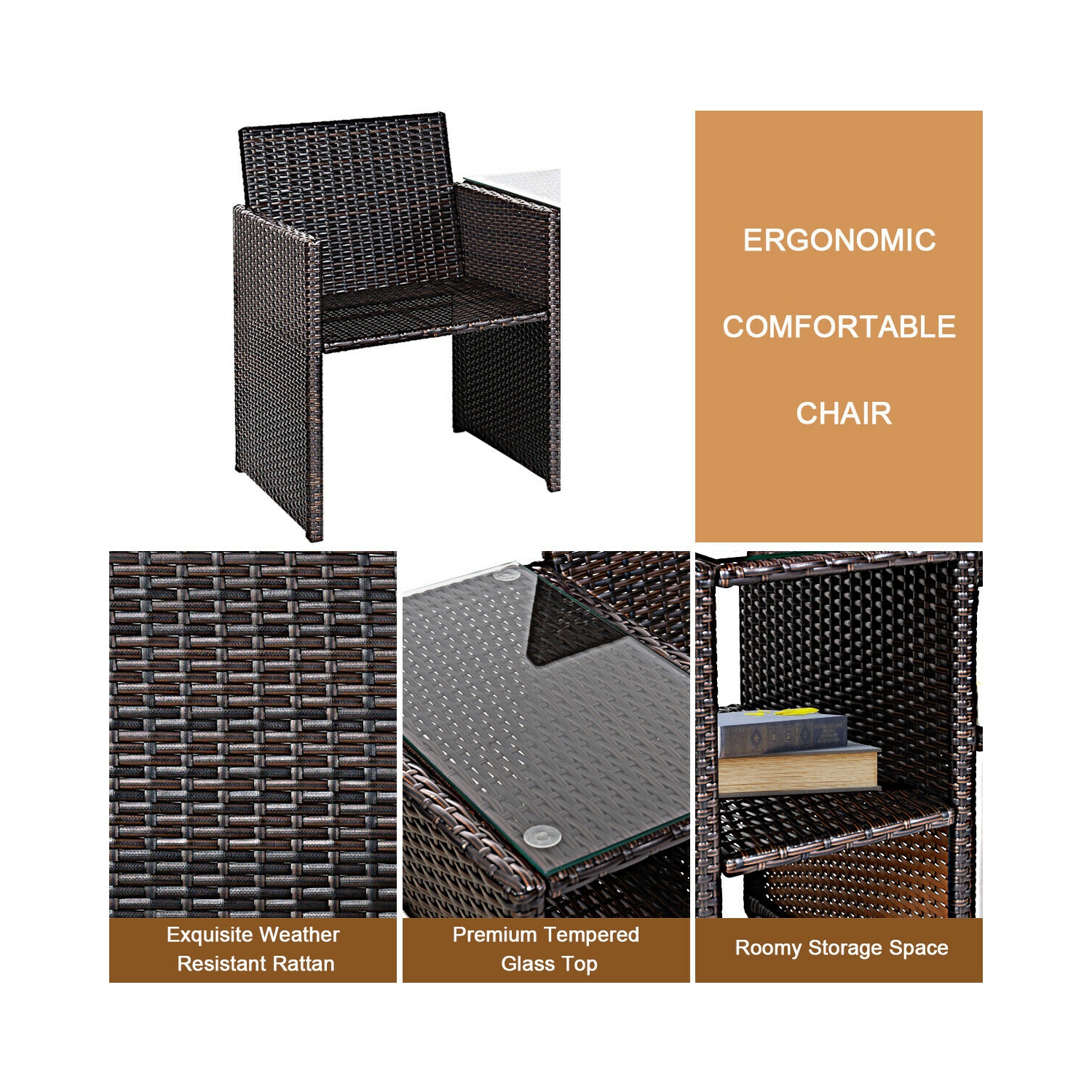 Gymax Cushioned Patio Rattan Seat Loveseat Sofa Table Chairs