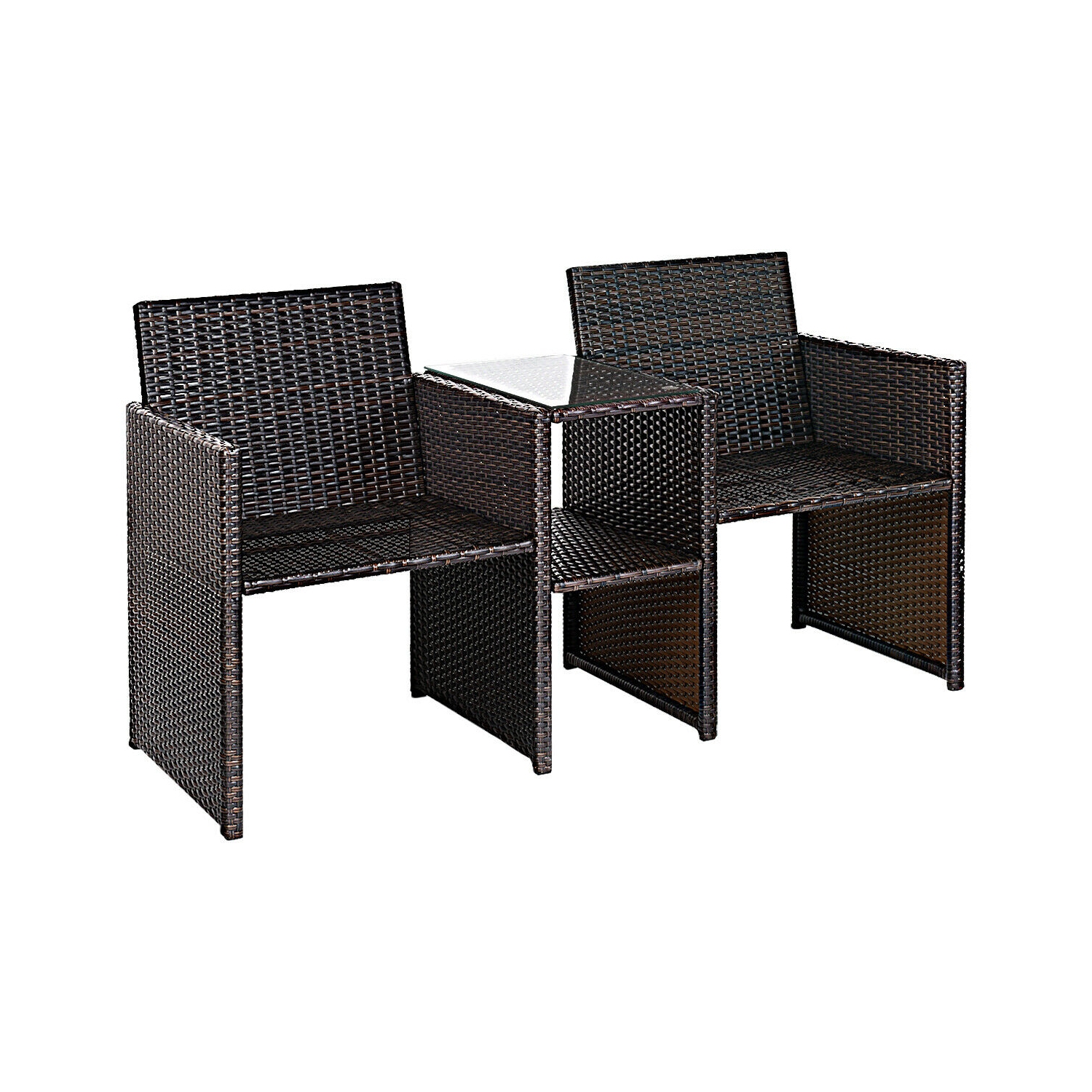 Gymax Cushioned Patio Rattan Seat Loveseat Sofa Table Chairs