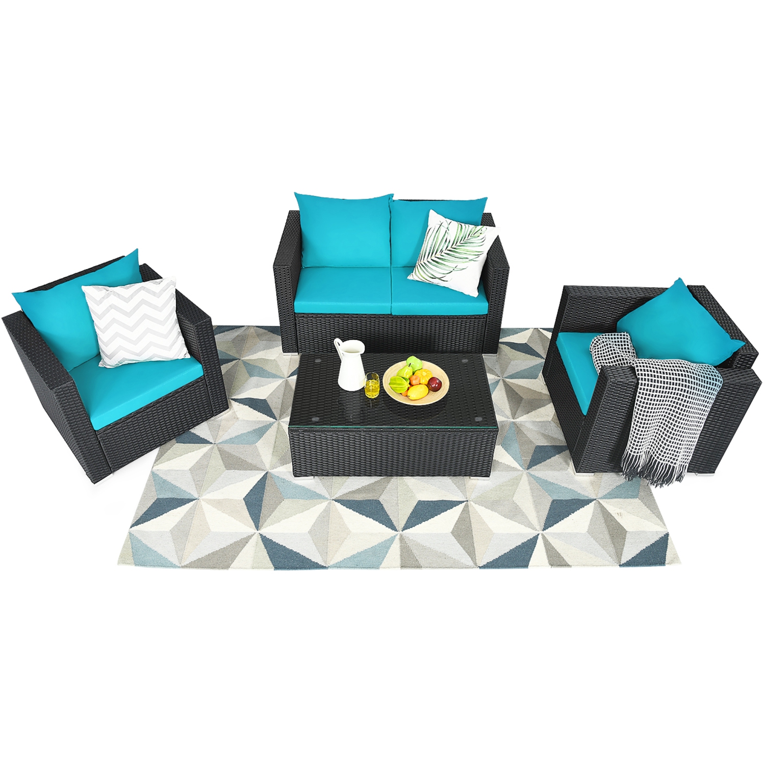 gymax 4pc rattan patio conversation set cushioned outdoor furniture set