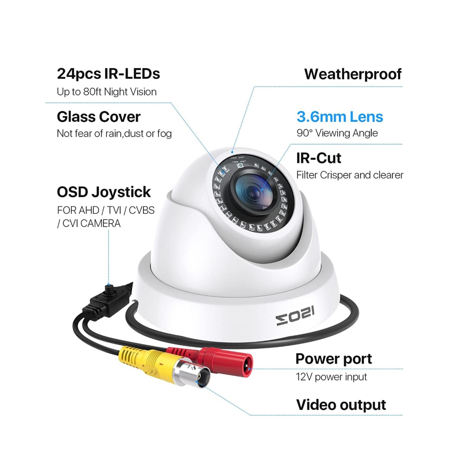 ZOSI 1080P HD Add-On Wired Outdoor Hybrid 4-in-1 Home Security Camera for HD-TVI/AHD/CVI/CVBS/960H Surveillance DVR Video Recorder, 80ft IR Night
