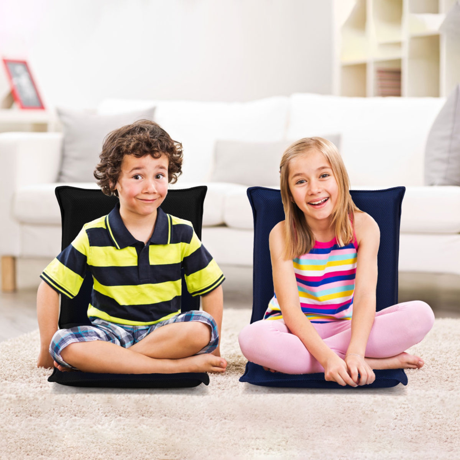 Gymax Adjustable 6-Position Floor Chair Folding Lazy Man Sofa Chair Multiangle Navy