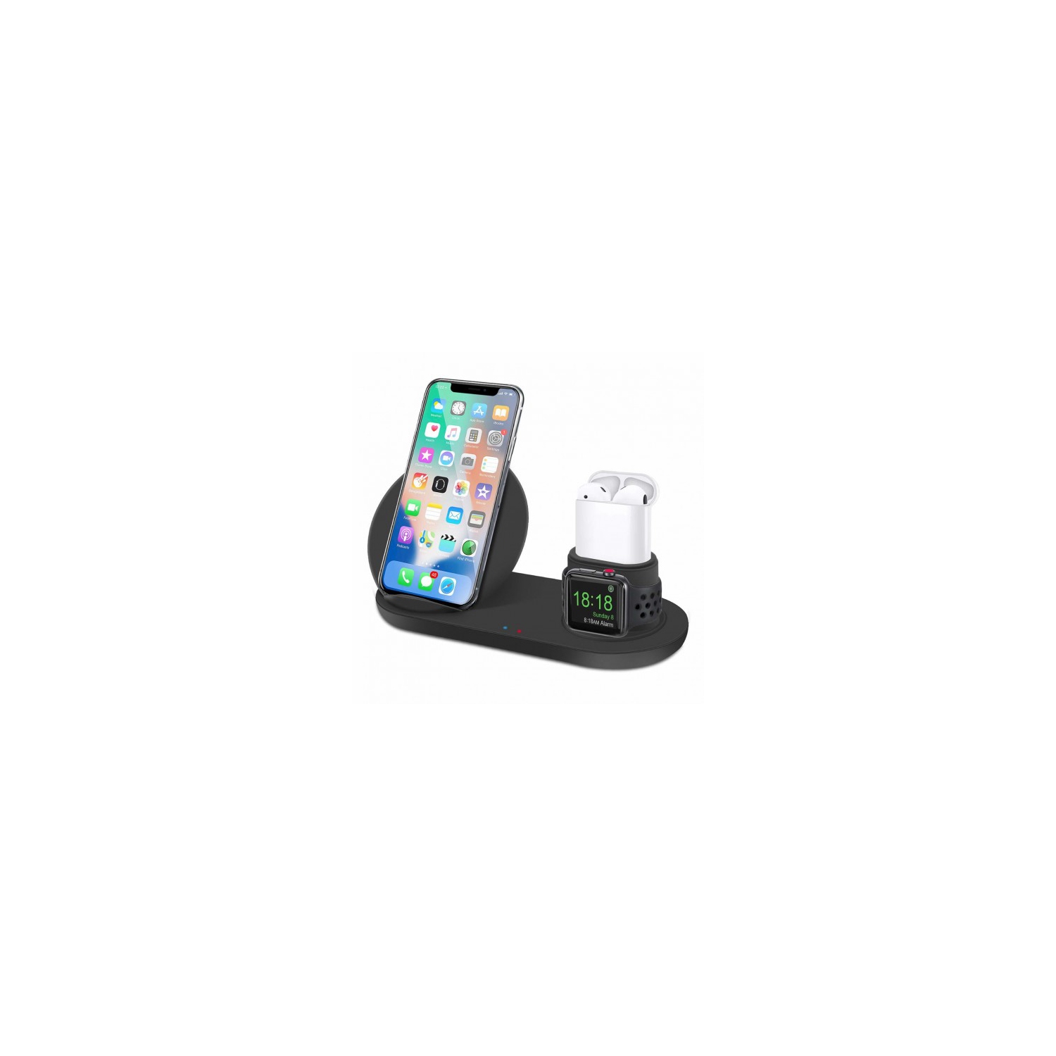 Three in One Qi Wireless Fast Charging Stand for Phone, Apple Watch (Series 1 - 4) and AirPods - Black