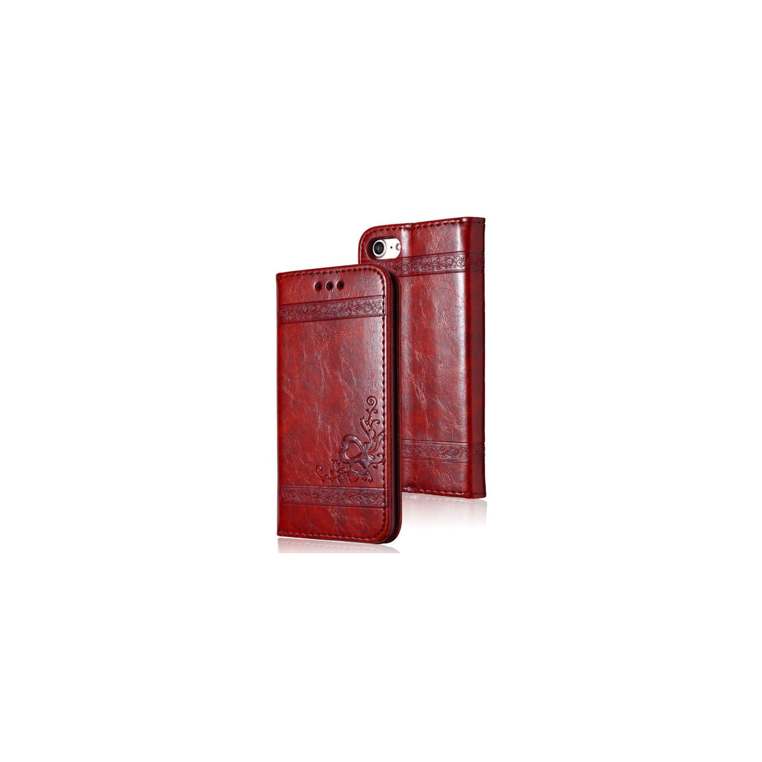 Luxury Wallet Case for iPhone 7/8 Leather Cover Pouch Stand Flip (Wine Red)