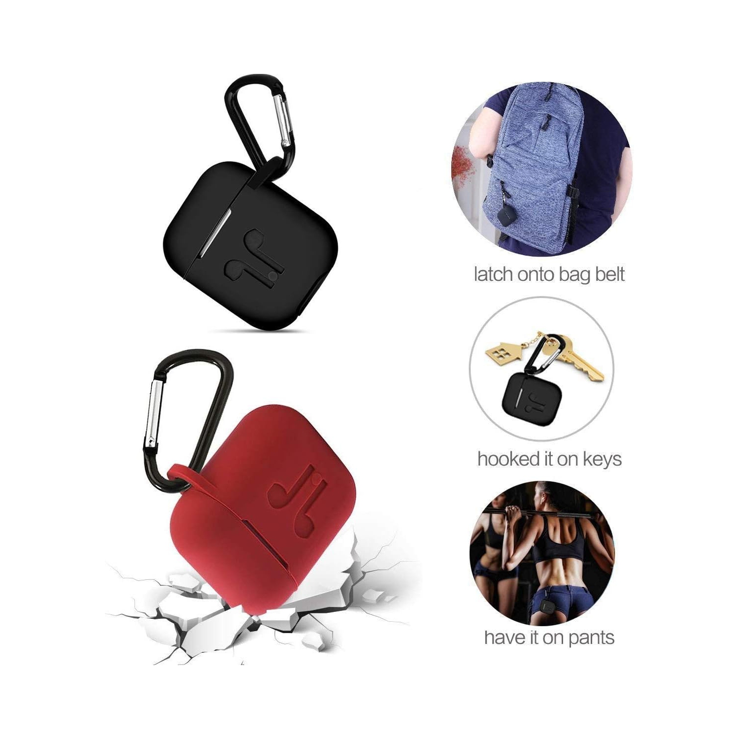 Étui pour AirPods, trousses d'accessoires pour AirPods, paquet de 2 étuis protecteurs en silicone Ceinture anti-perte Airpods d'Apple, Crochets