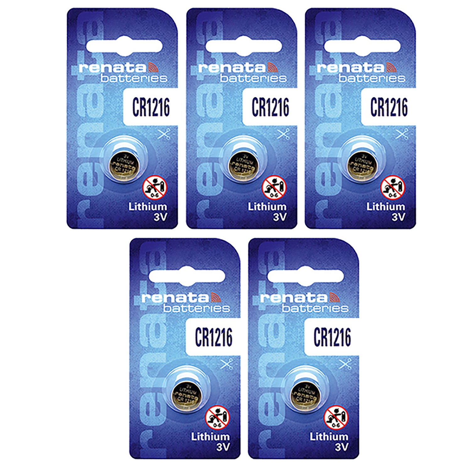 5 x Renata CR1216 Batteries, Lithium Battery 1216