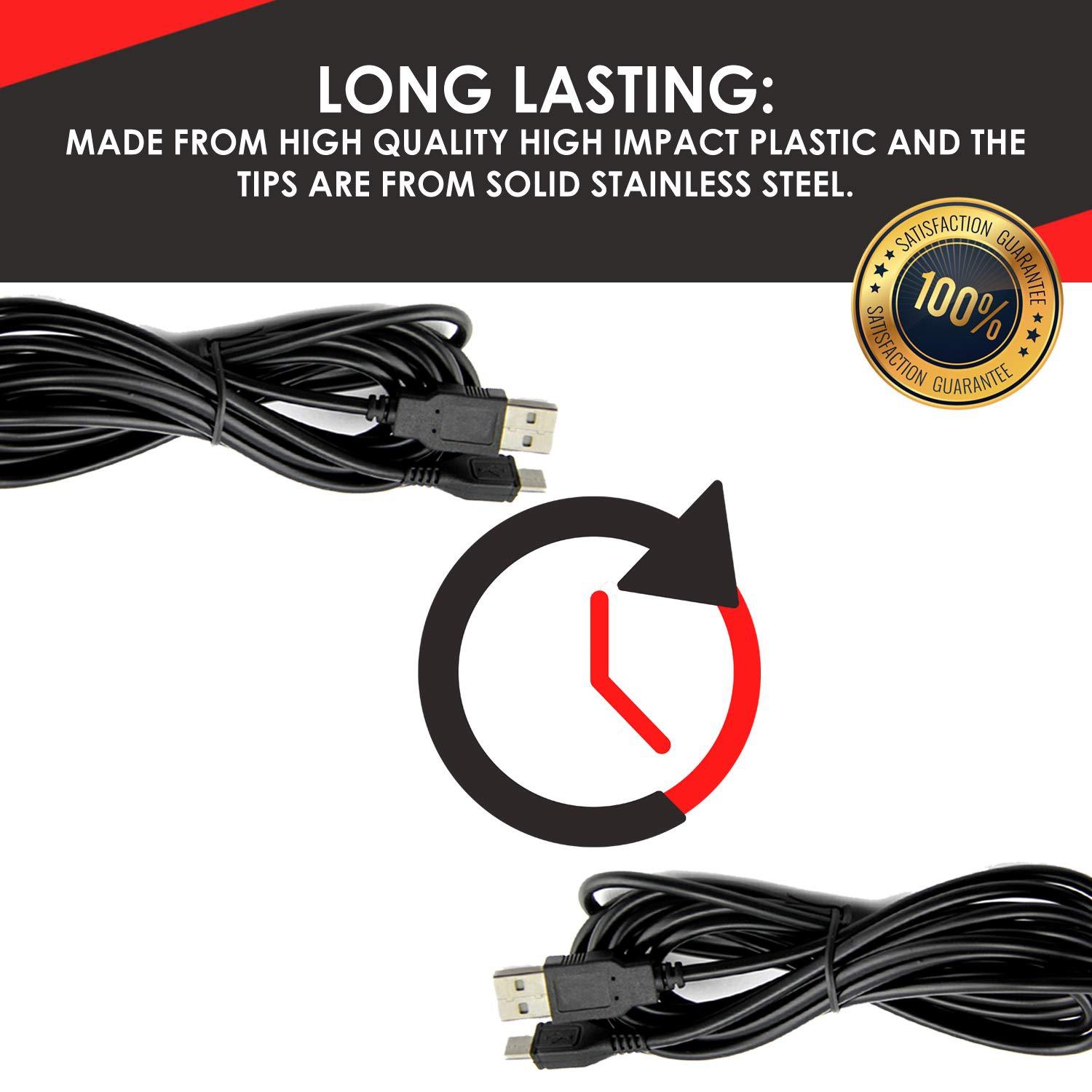 Micro USB Cable - 3m (10ft) Fast Charging Accessory for PS4, Xbox One, Phones and Tablets by EVORETRO