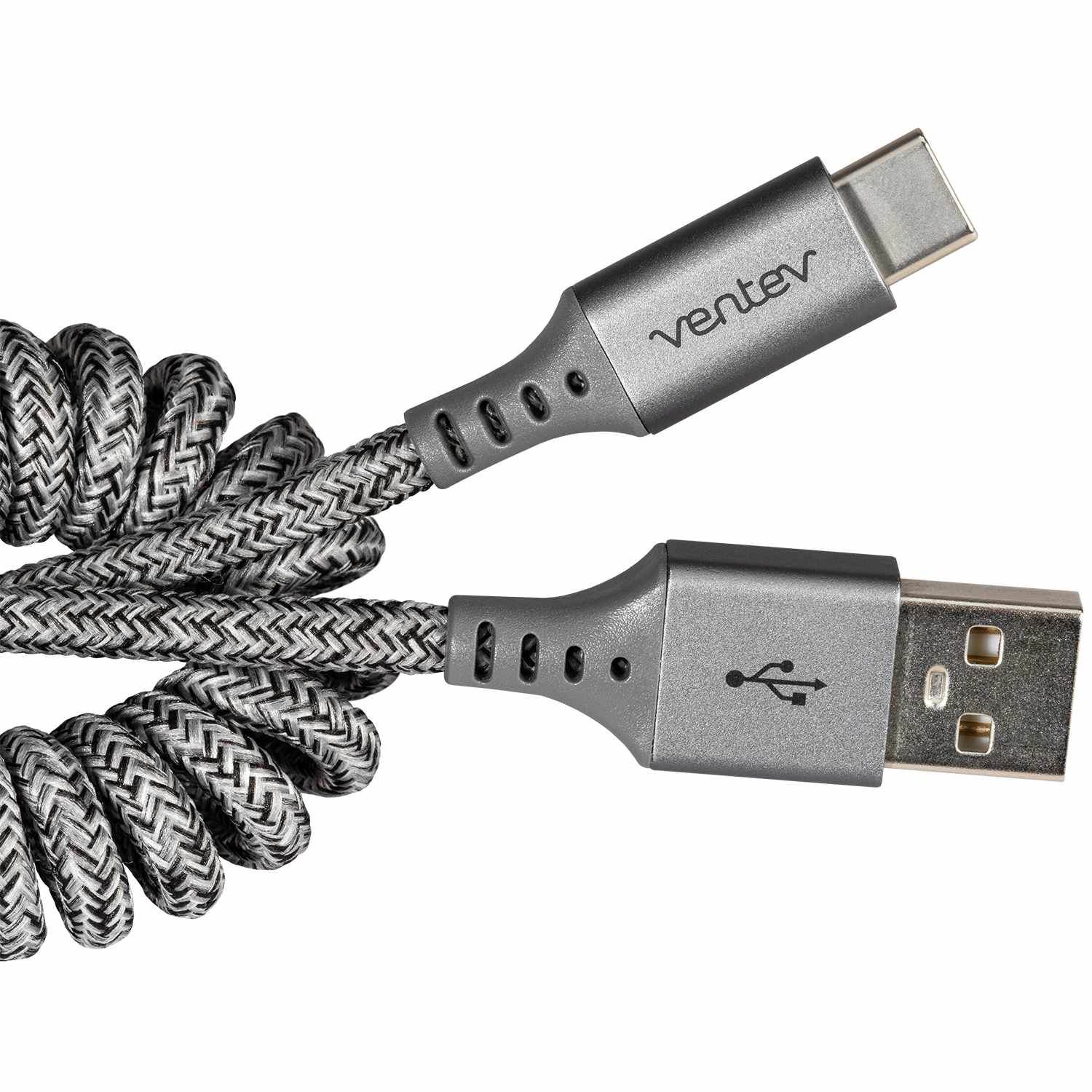Câble USB-C spiralé Charge/Sync Helix de Ventev 1&nbsp;pi | Gris