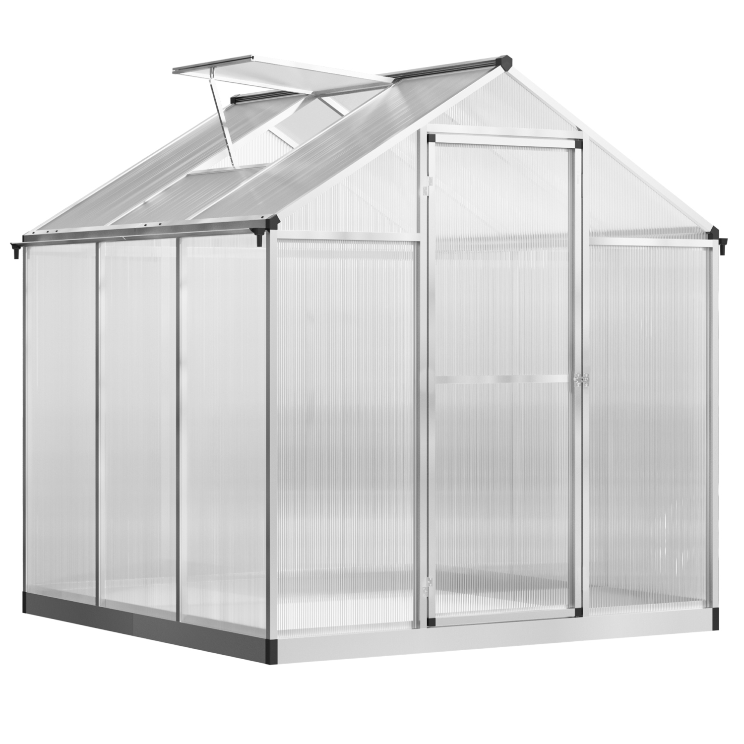 Outsunny 6' x 6' x 6.4' Walk-in Garden Greenhouse Polycarbonate Panels Plants Flower Growth Shed Cold Frame Outdoor Portable Warm House Aluminum