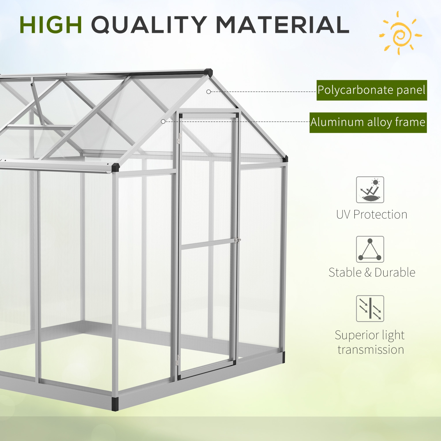 Outsunny 6' x 6' x 6.4' Walk-in Garden Greenhouse Polycarbonate Panels Plants Flower Growth Shed Cold Frame Outdoor Portable Warm House Aluminum