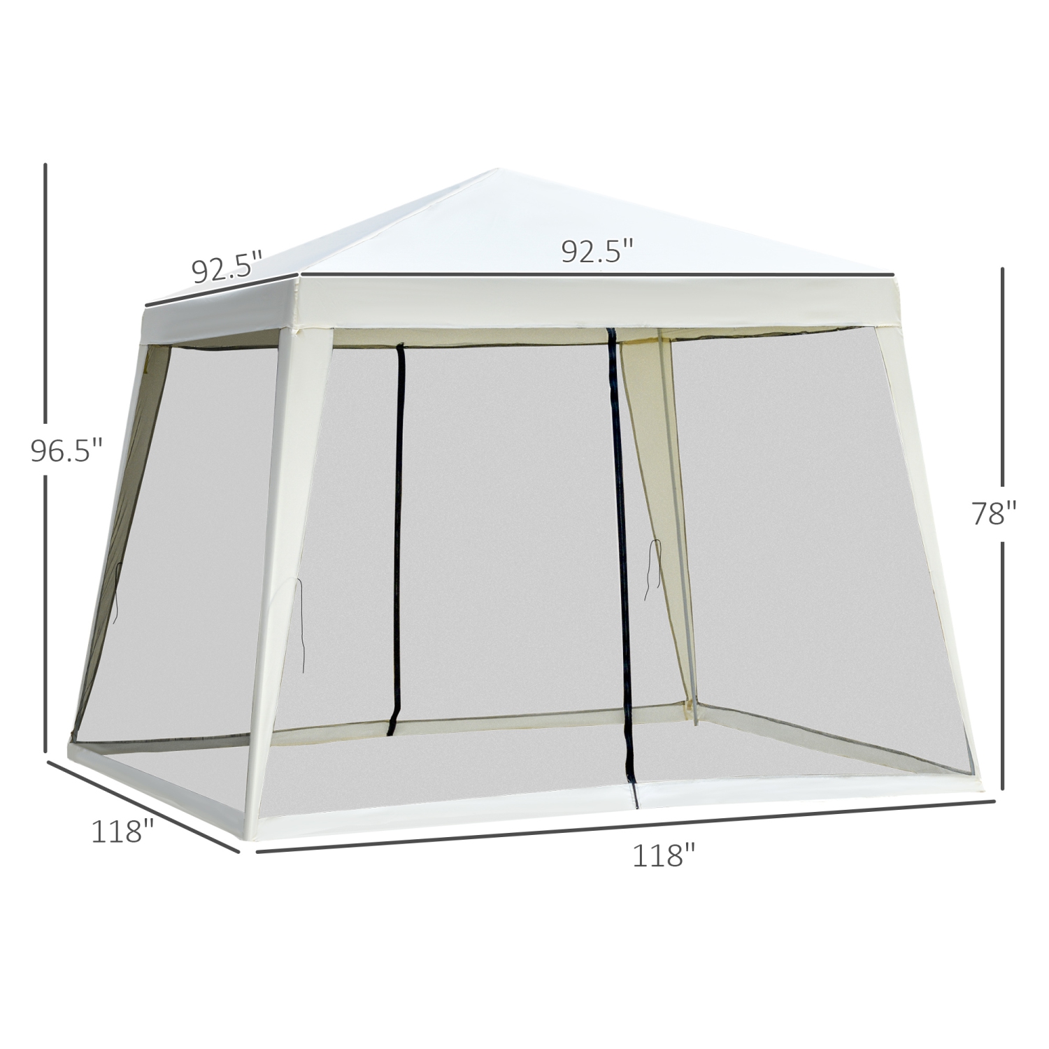 Abri de jardin Outsunny, abri pare-soleil extérieur à pieds obliques, 10 x 10 pi, moustiquaire, abri de jardin, beige