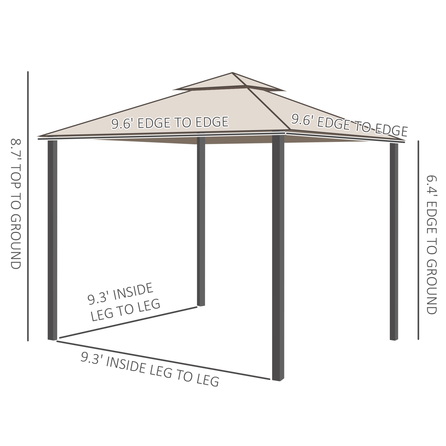 Outsunny 10' x 10' Patio Gazebo Outdoor Pavilion 2 Tire Roof Canopy Shelter Garden Event Party Tent Yard Sun Shade Steel Frame w/ Mosquito Netting,