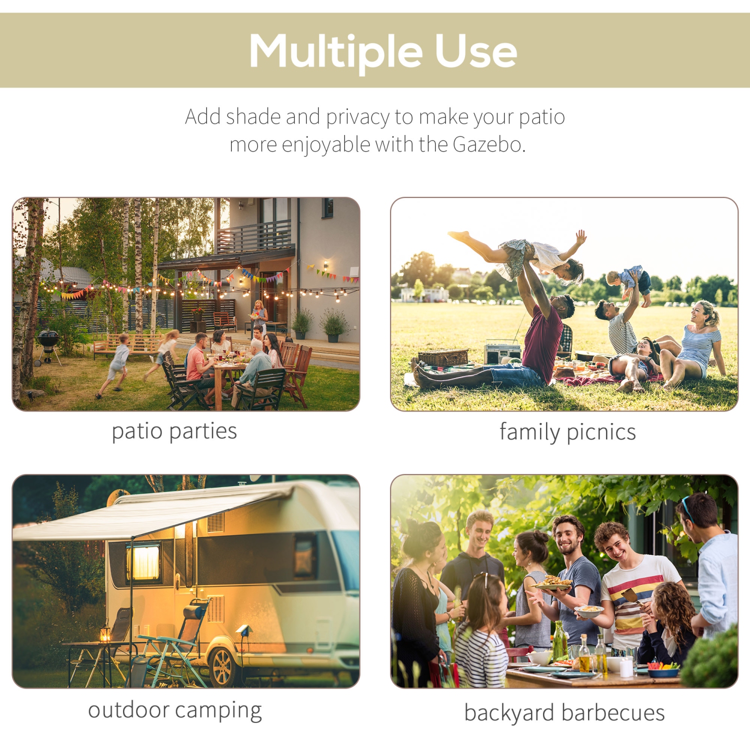 Outsunny 10x8ft Patio Metal Gazebo with Extendable Side Awning Outdoor Shelter Garden Sun Shade Canopy Deck Door Window Awning Cream White