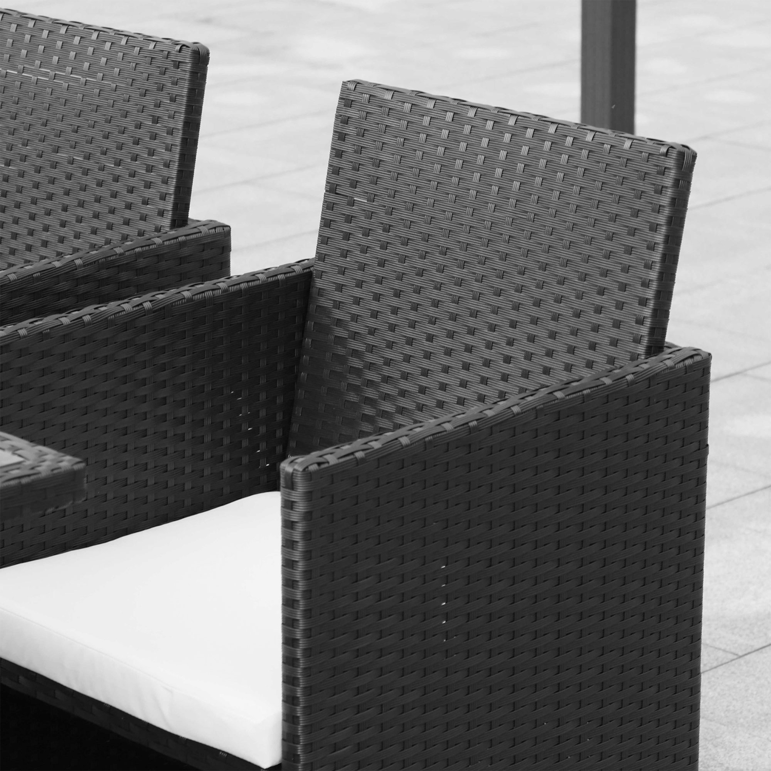 Outsunny 9 Pieces Wicker Patio Dining Set Outdoor Furniture Set with Removable Cushions, Glass Top Dining Table, Ottomans, PE Rattan Conversation Set