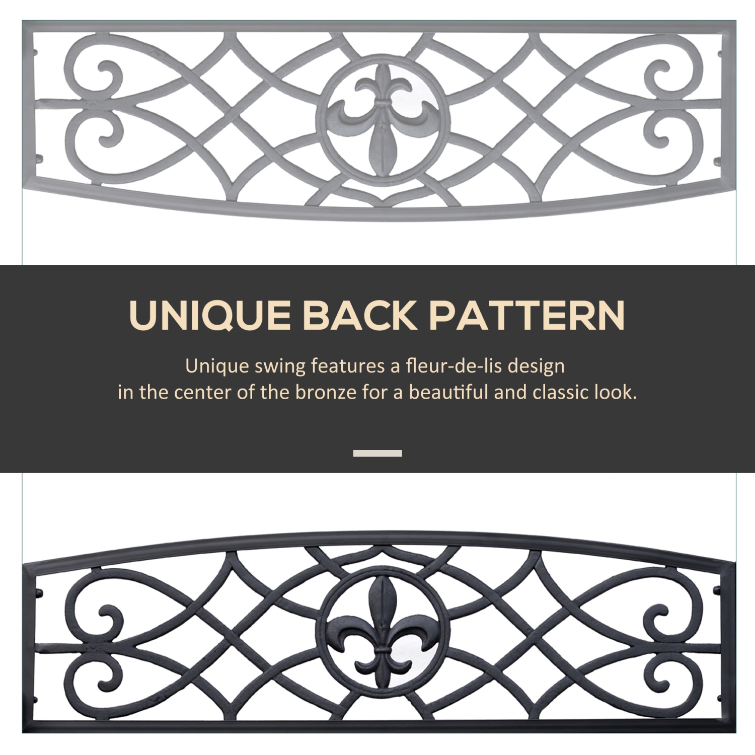 Outsunny Balançoire de porche en acier de 50 po Fleur de Lys Banc suspendue de jardin pour 2 personnes Siège de chaise planeur extérieur avec chaîne