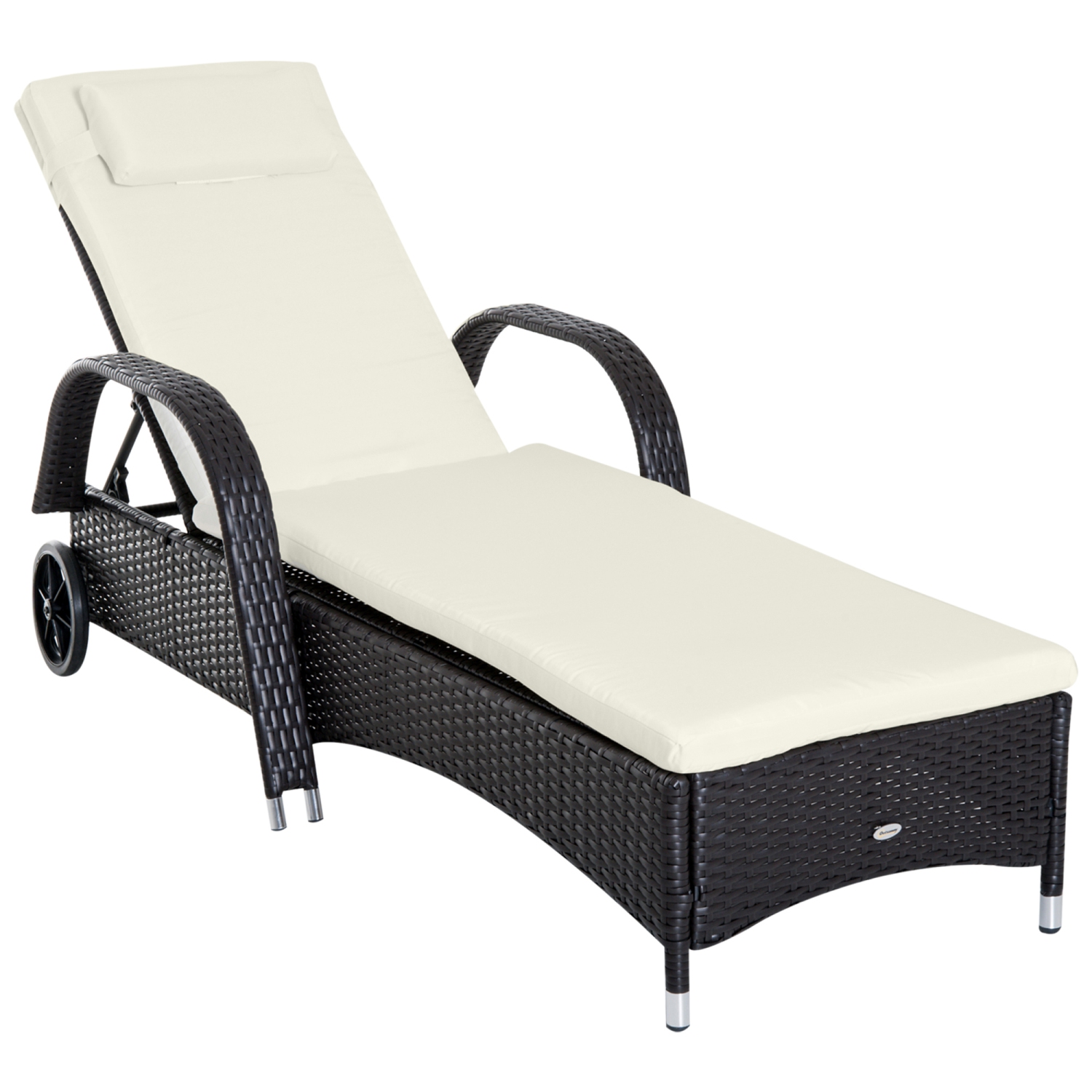 Chaise longue extérieure en osier ajustable avec chaise longue extérieure d’Outsunny - Café