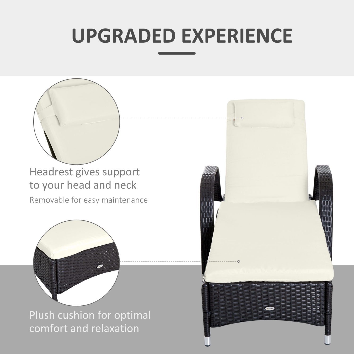 Chaise longue extérieure en osier ajustable avec chaise longue extérieure d’Outsunny - Café