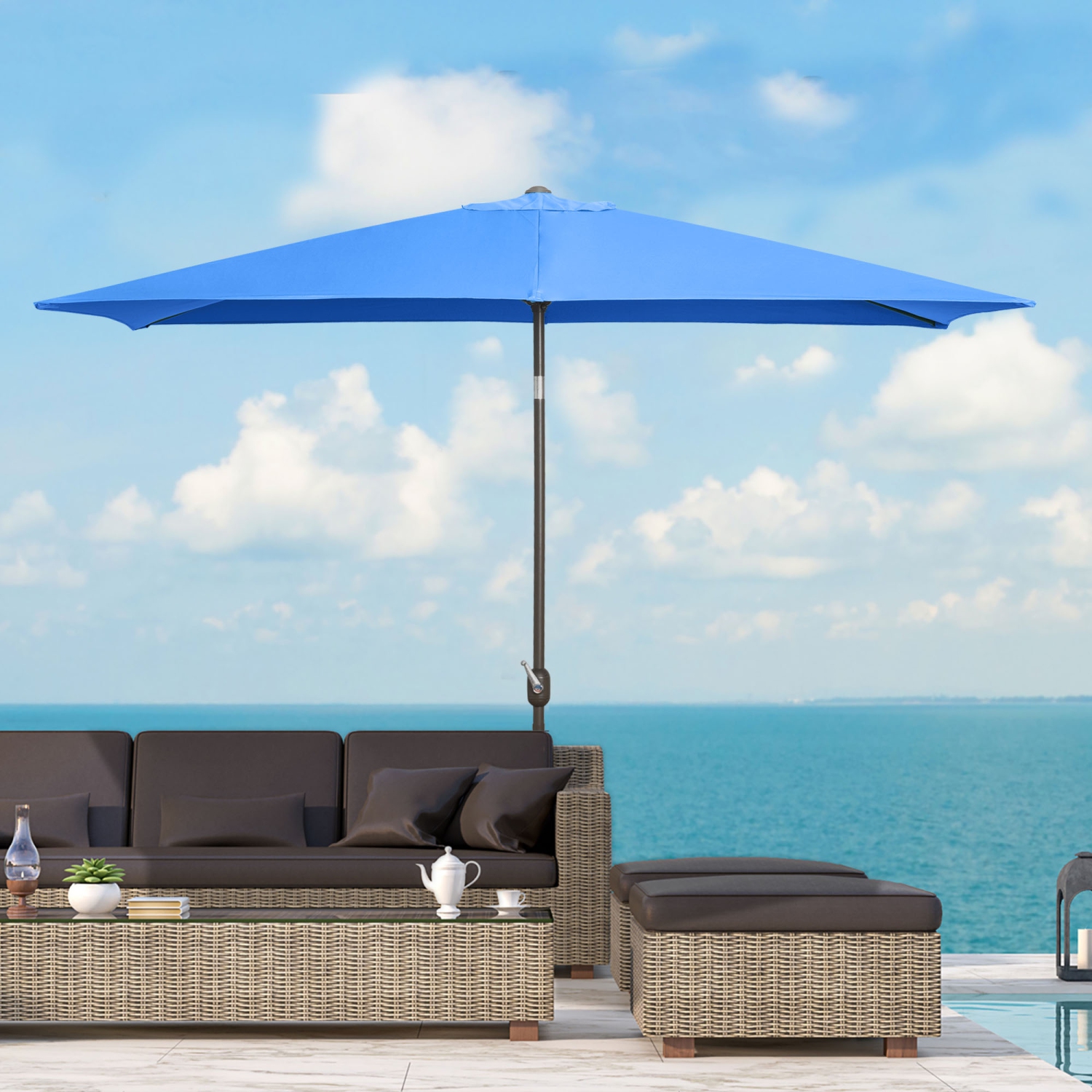 Parasol de patio rectangulaire de 6 x 10 pi inclinable en aluminium Parasol d'extérieur avec manivelle d'Outsunny