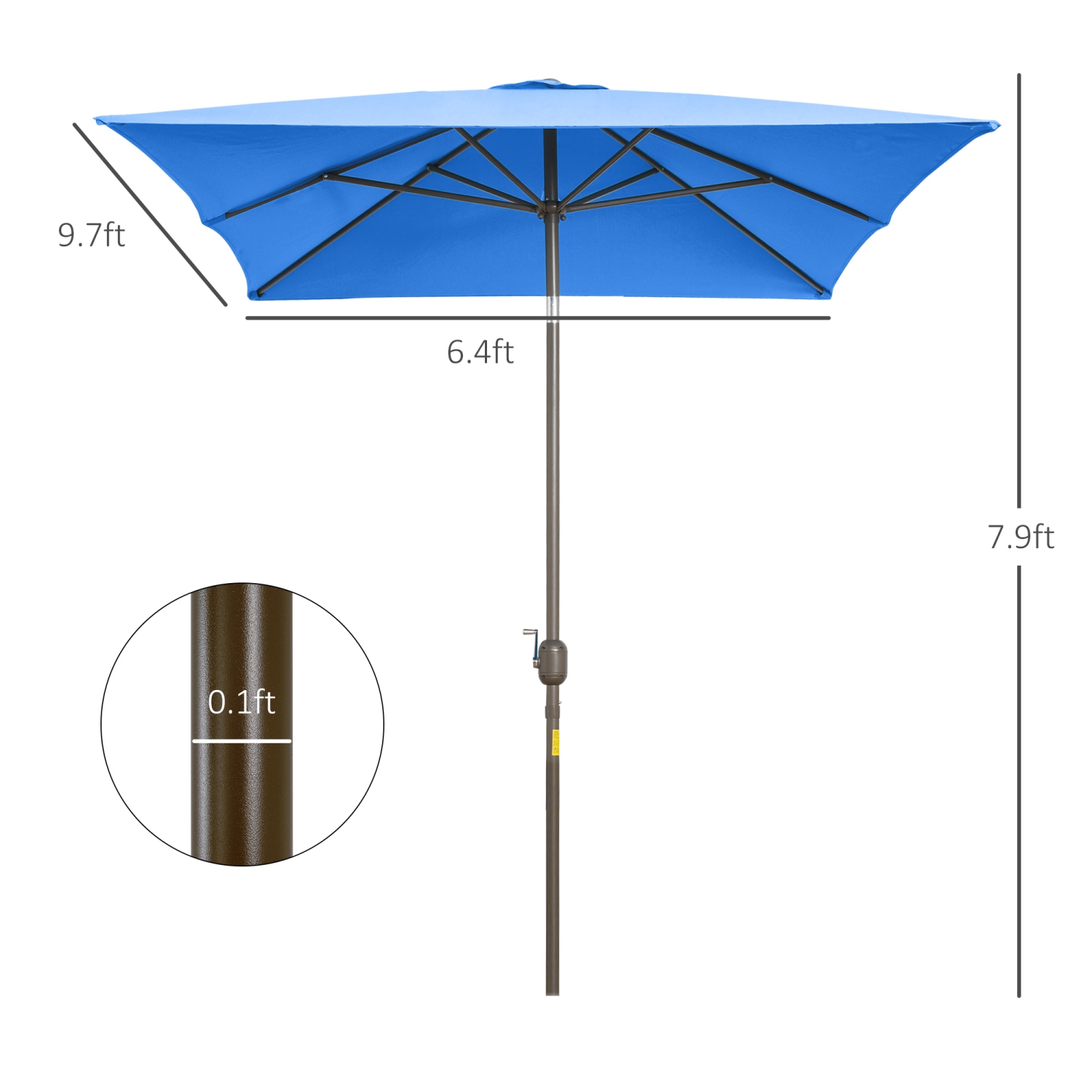 Parasol de patio rectangulaire de 6 x 10 pi inclinable en aluminium Parasol d'extérieur avec manivelle d'Outsunny