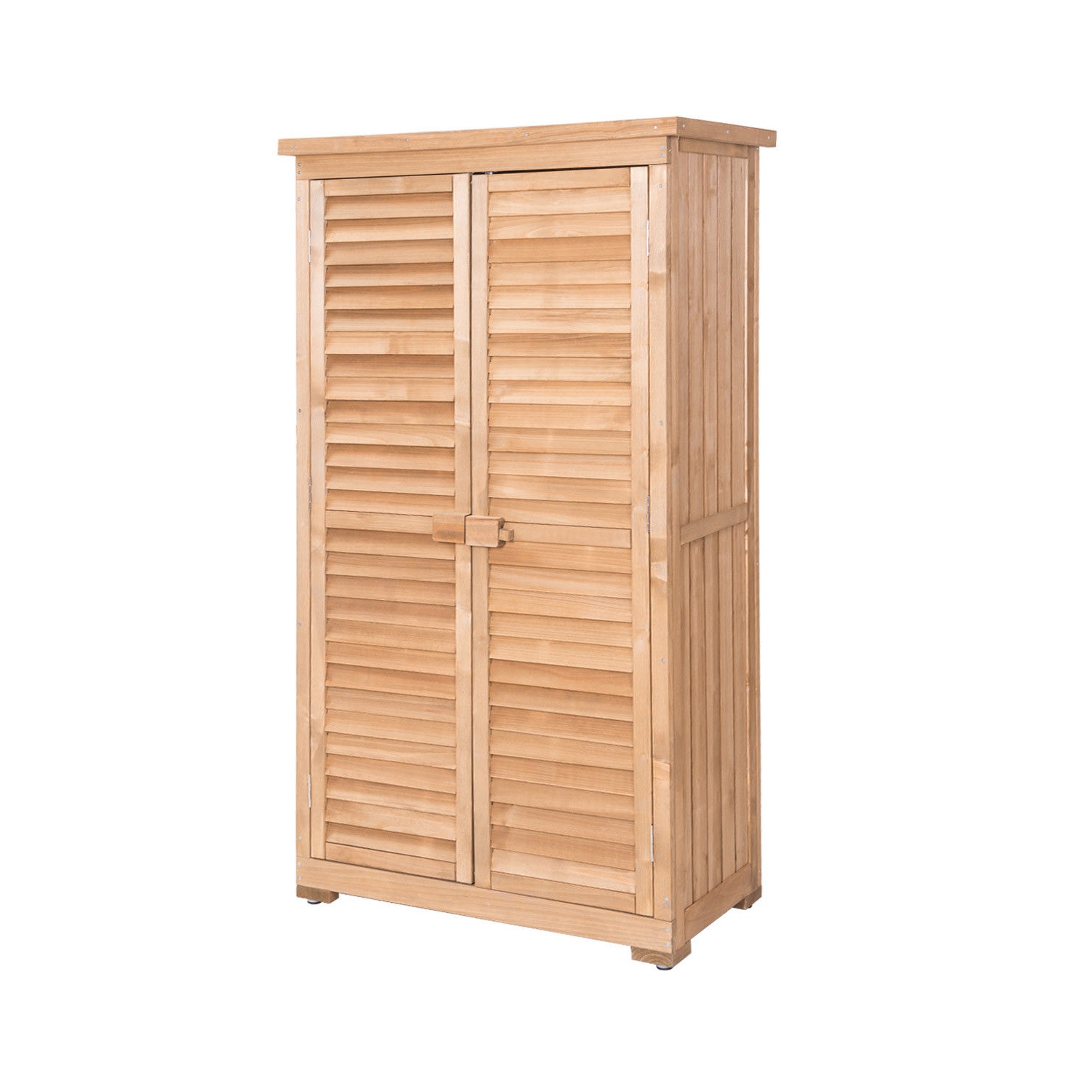 Gymax Outdoor 63'' Tall Wooden Garden Storage Shed Fir Wood Shutter Design Lockers