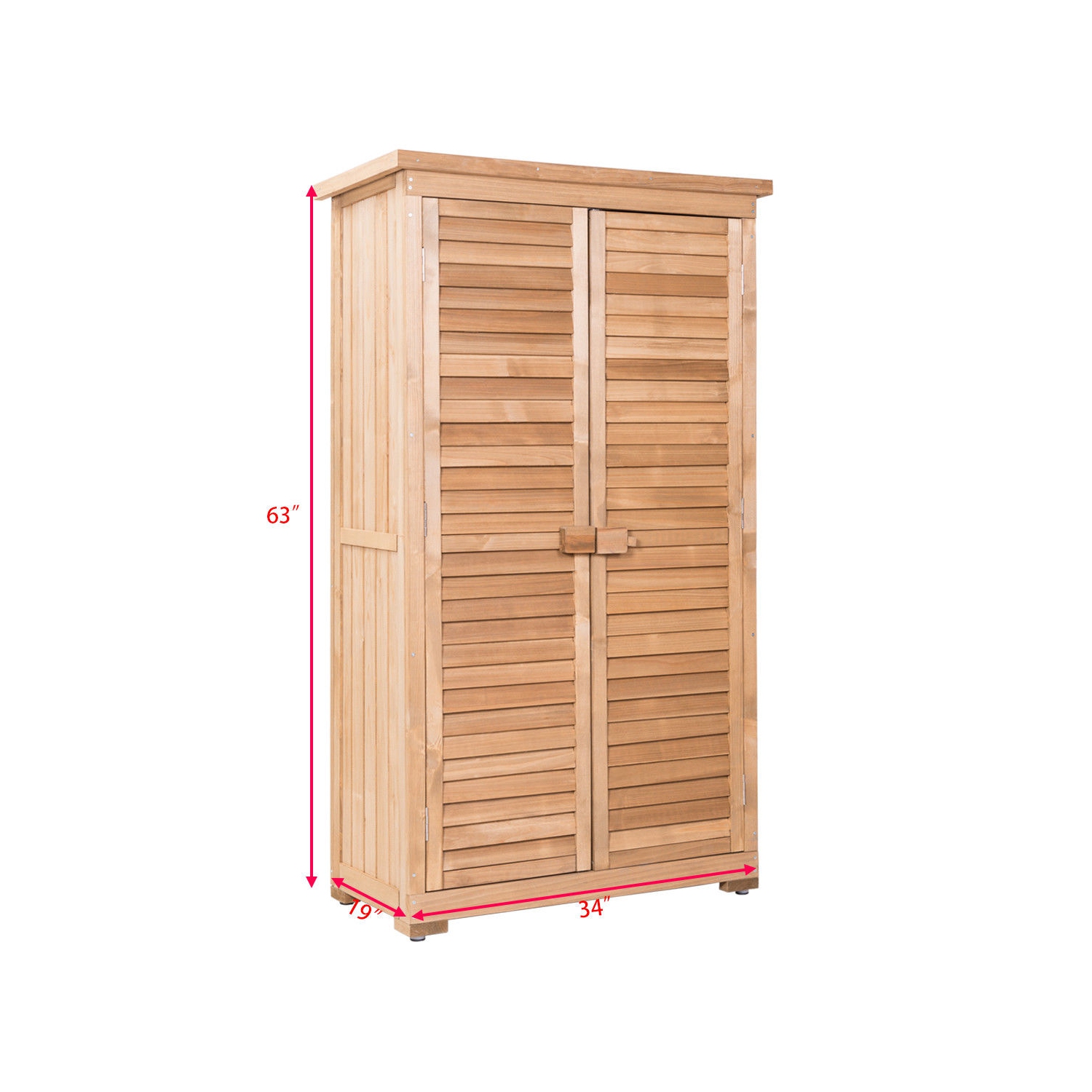 Gymax Outdoor 63'' Tall Wooden Garden Storage Shed Fir Wood Shutter Design Lockers