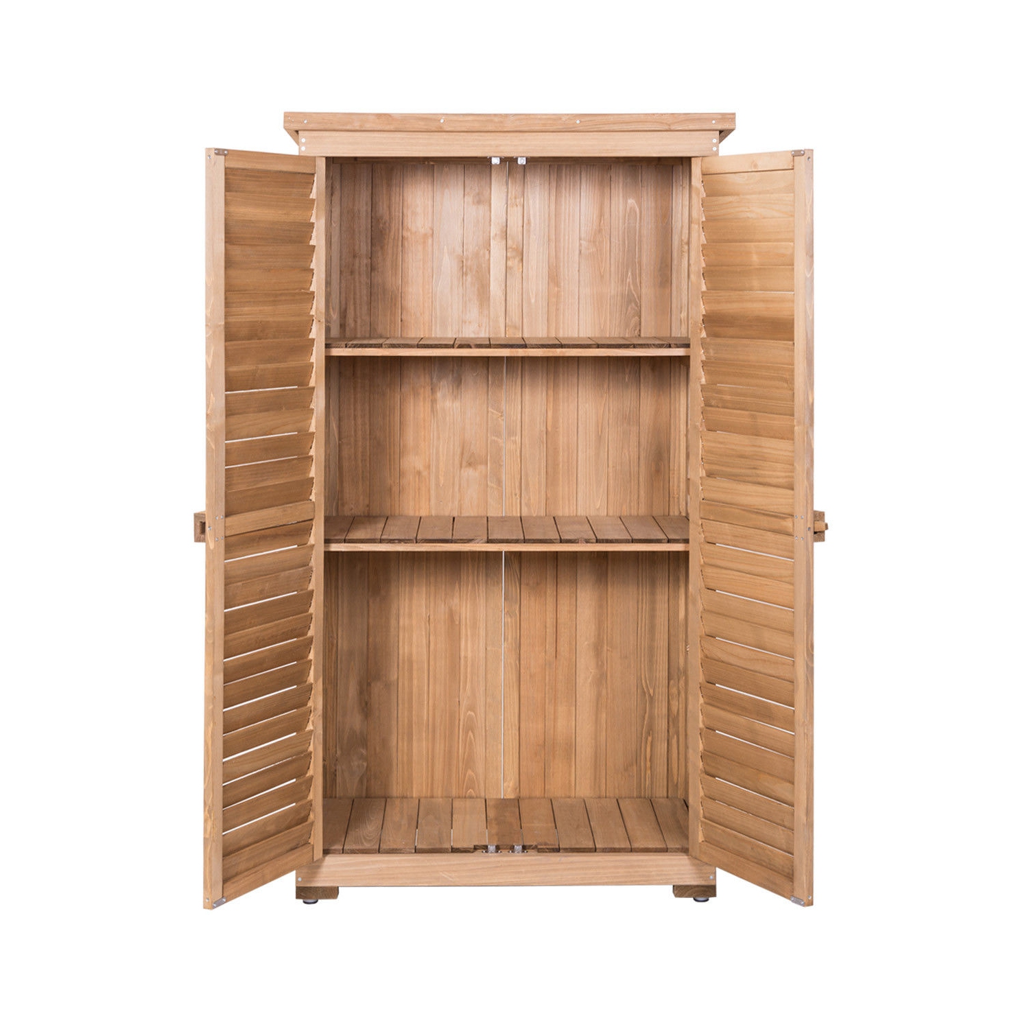 Gymax Outdoor 63'' Tall Wooden Garden Storage Shed Fir Wood Shutter Design Lockers