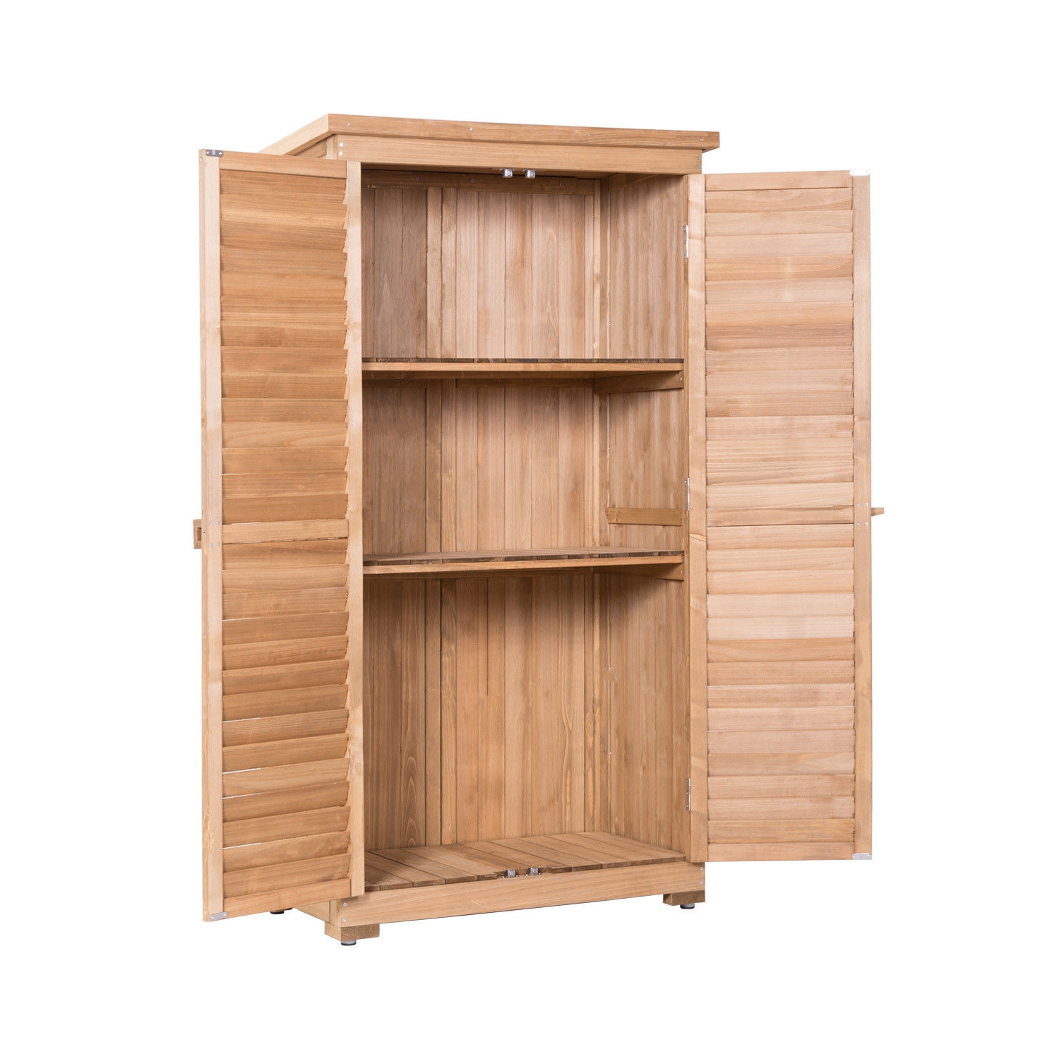 Gymax Outdoor 63'' Tall Wooden Garden Storage Shed Fir Wood Shutter Design Lockers