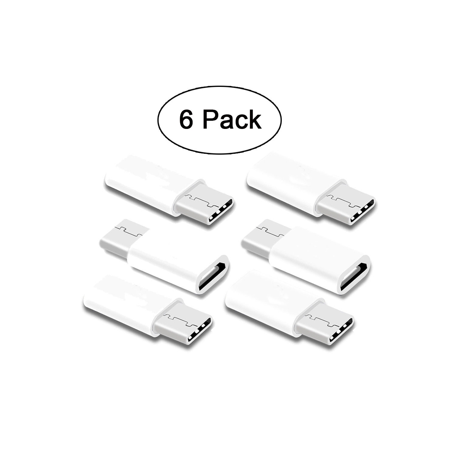 6X Micro USB to USB-C 3.1 Type C Charger Adapter for Samsung LG Huawei (White)