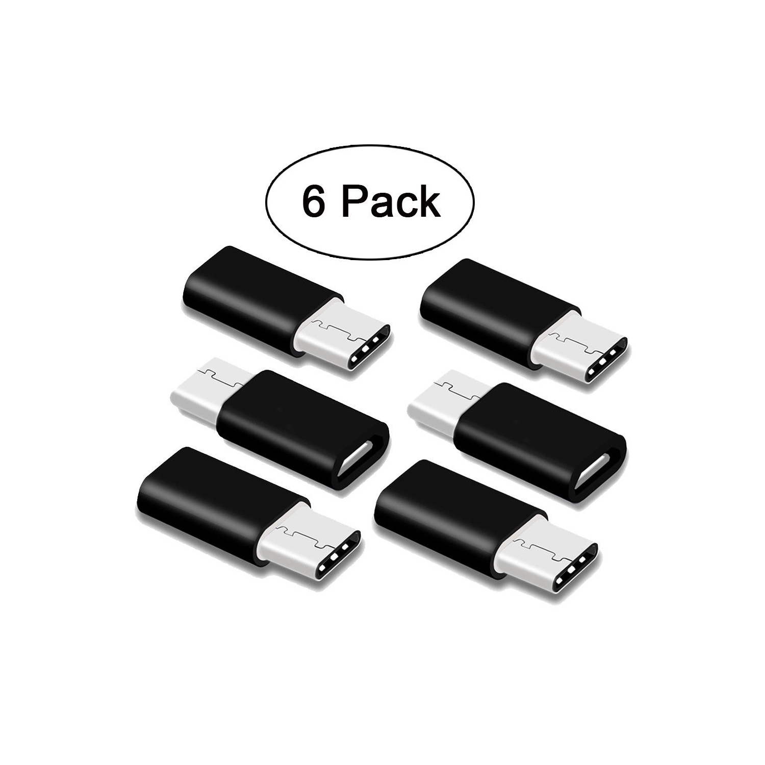 6X Micro USB to USB-C 3.1 Type C Charger Adapter for Samsung LG Huawei (Black)
