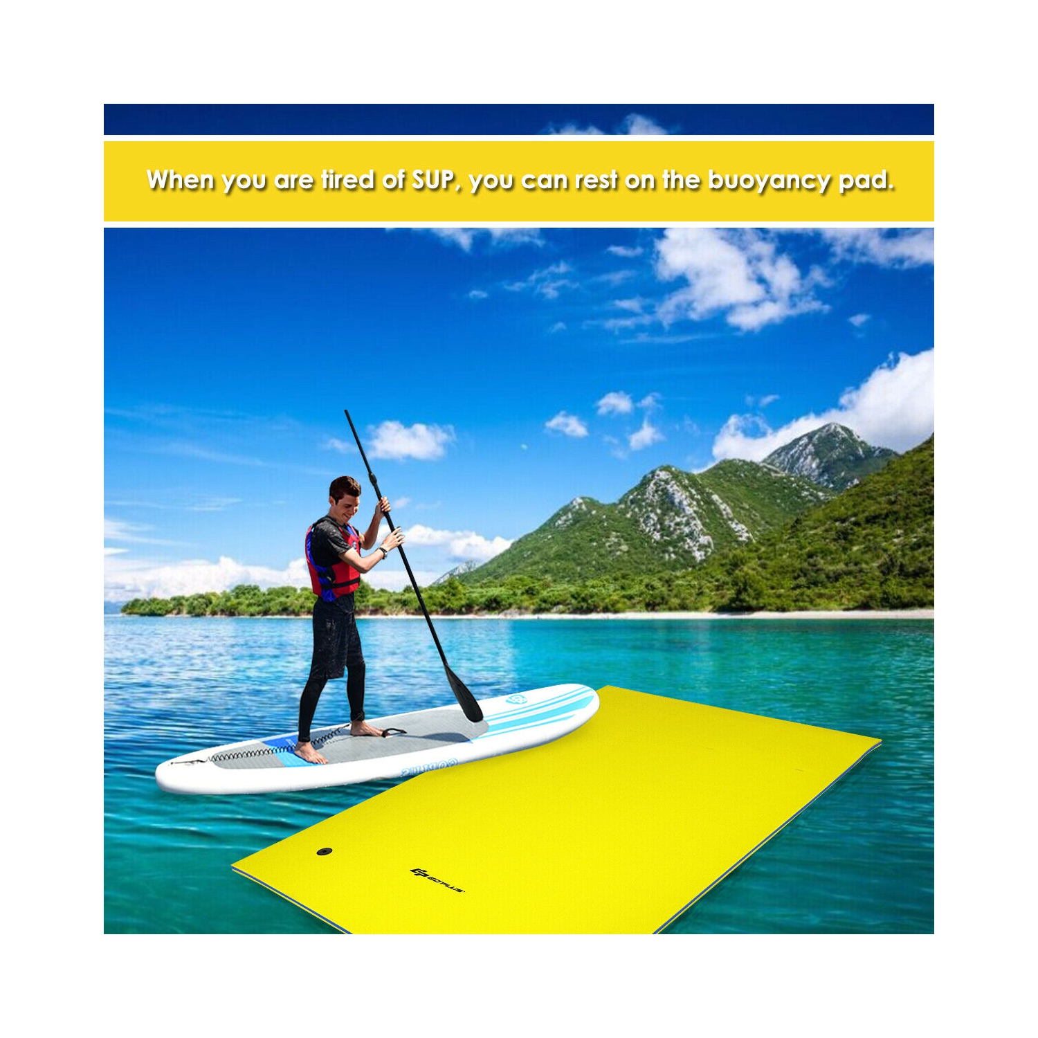 Tapis flottant en mousse à 3 couches de Costway pour relaxer sur l’eau, résistant aux déchirures, 9 x 6 pi