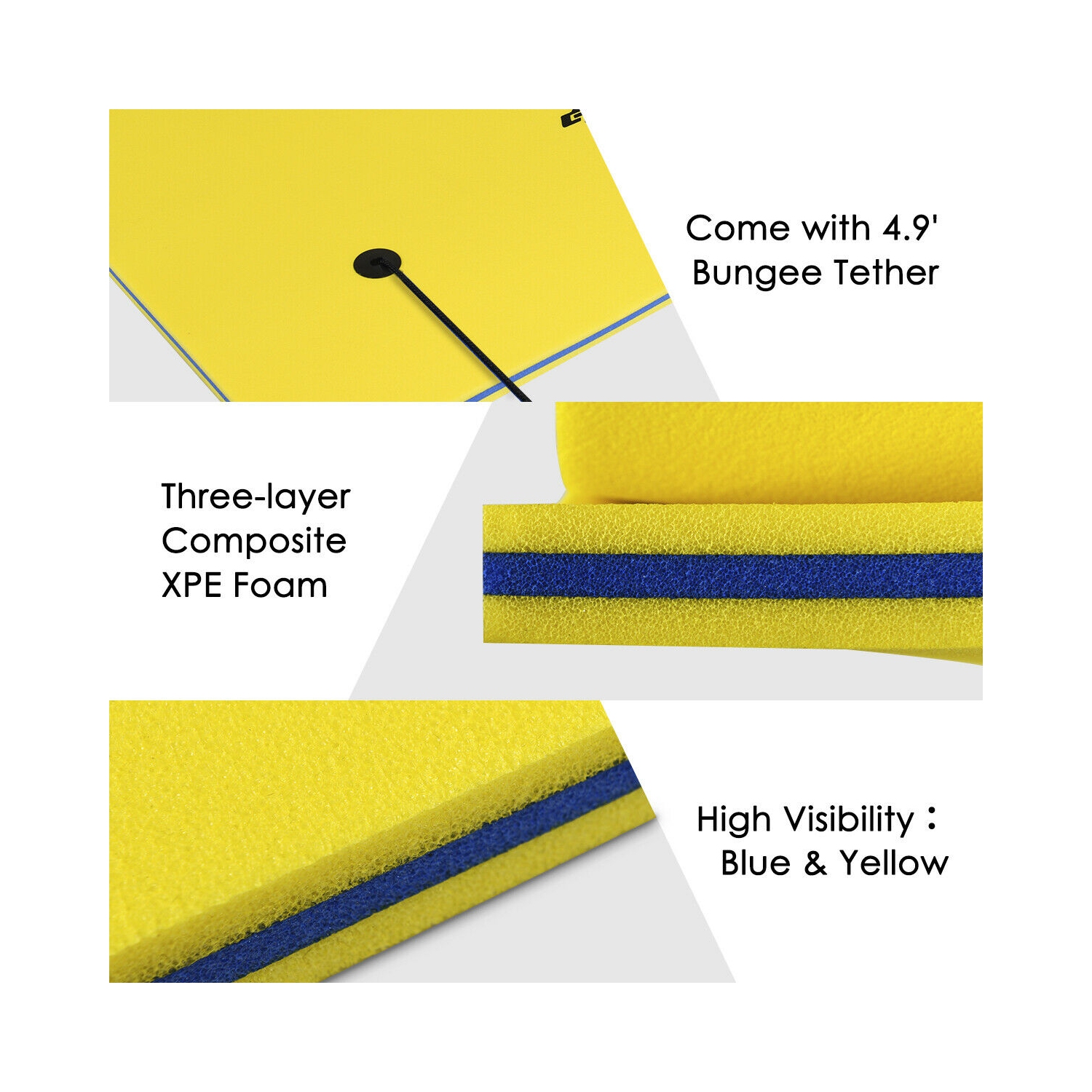 Tapis flottant en mousse à 3 couches de Costway pour relaxer sur l’eau, résistant aux déchirures, 9 x 6 pi