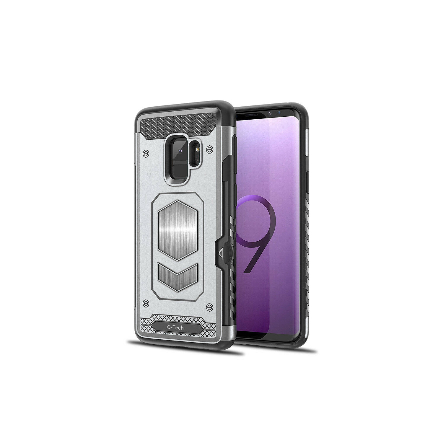 Anti Fall Magnetic Armor Case Card Holder for Samsung Galaxy S9 (Silver)