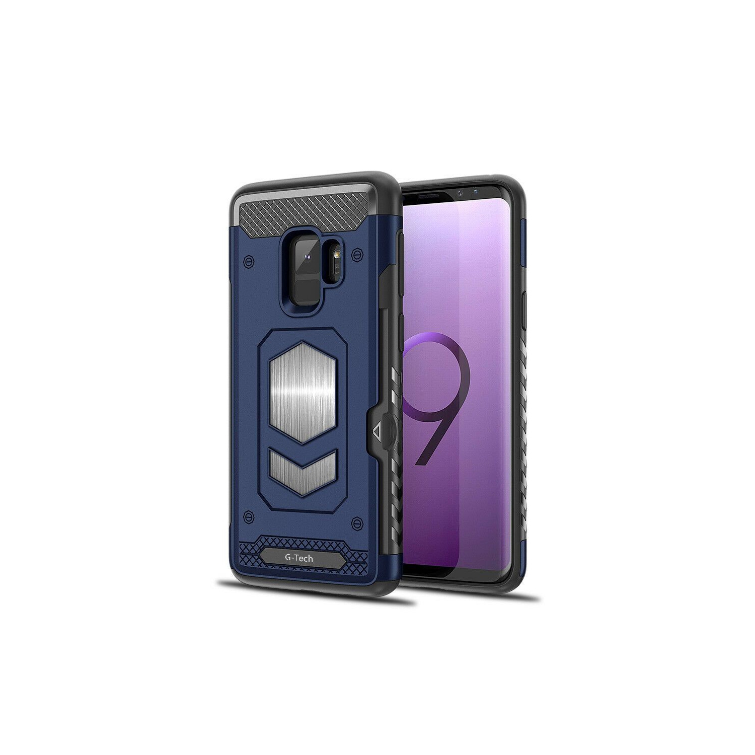 Anti Fall Magnetic Armor Case Card Holder for Samsung Galaxy S9 (Navy)