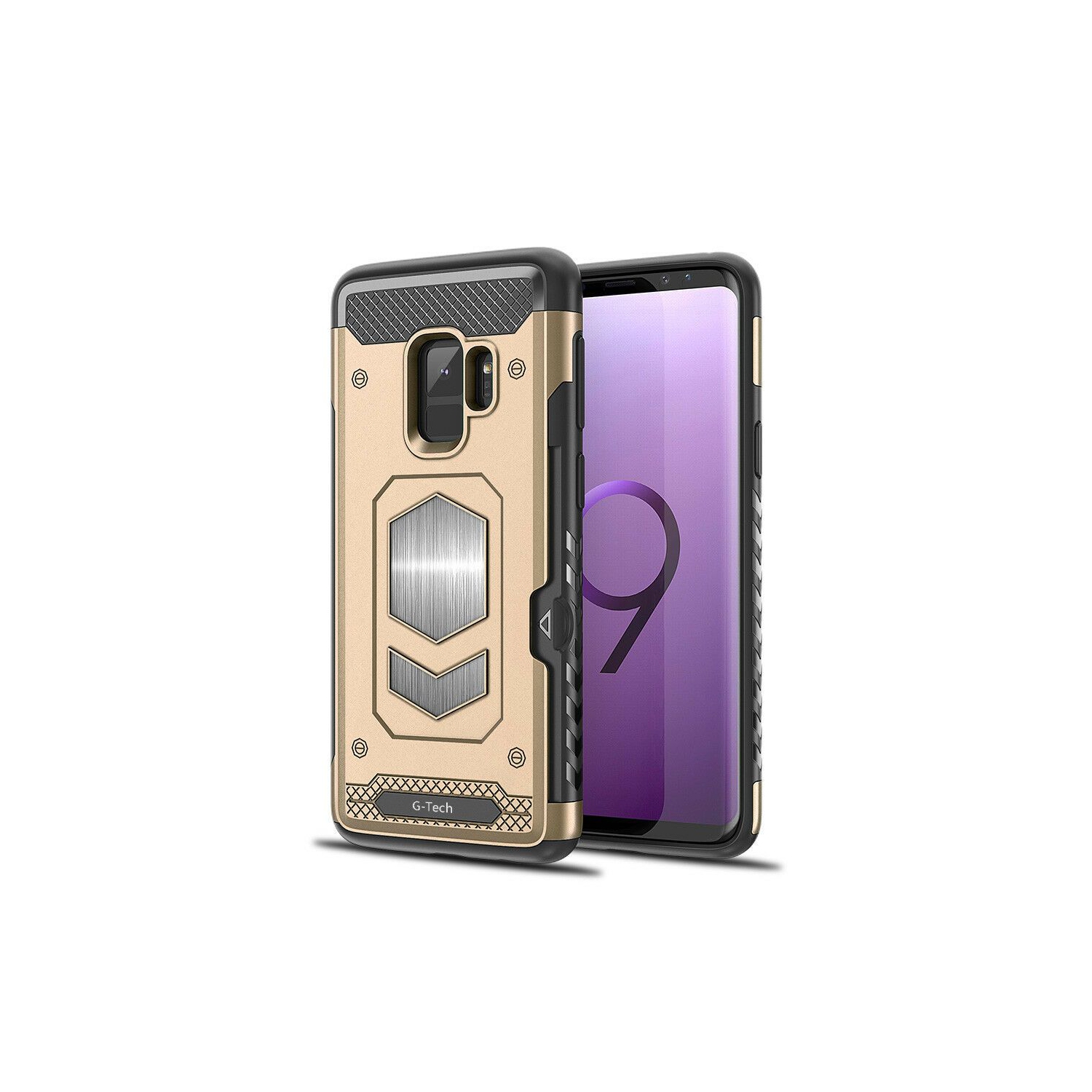 Anti Fall Magnetic Armor Case Card Holder for Samsung Galaxy S9 (Gold)