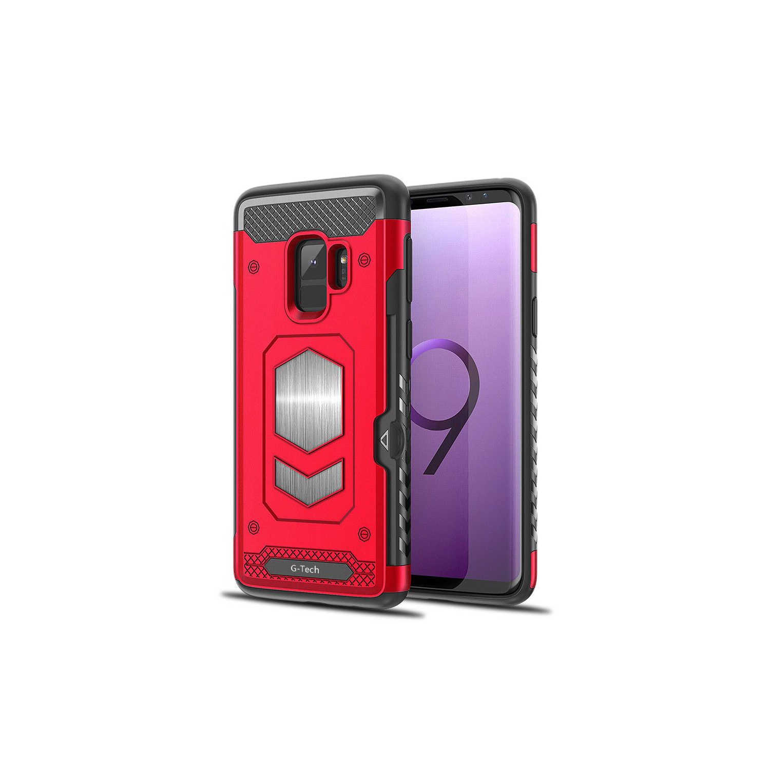 Anti Fall Magnetic Armor Case Card Holder for Samsung Galaxy S9 (Red)