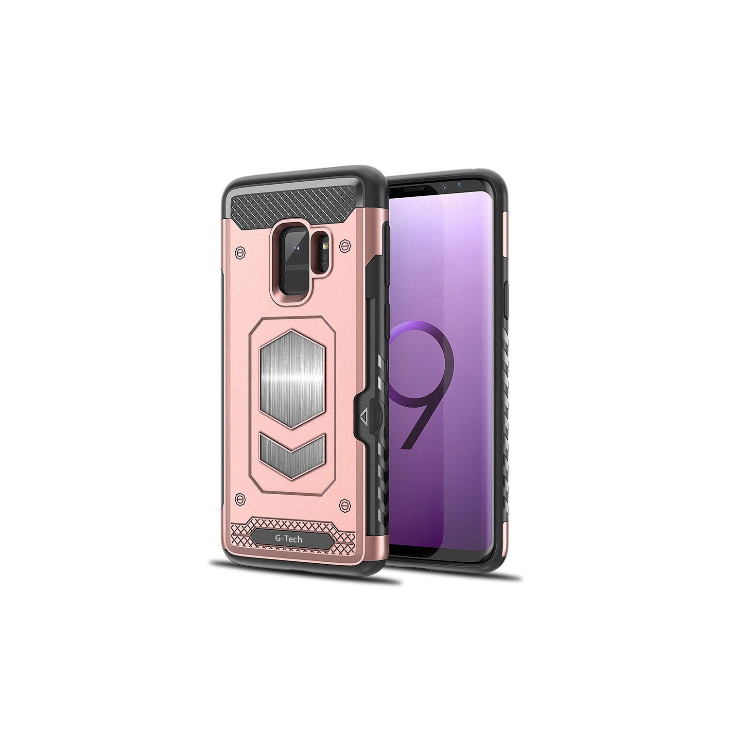 Anti Fall Magnetic Armor Case Card Holder for Samsung Galaxy S9 (Rose Gold)