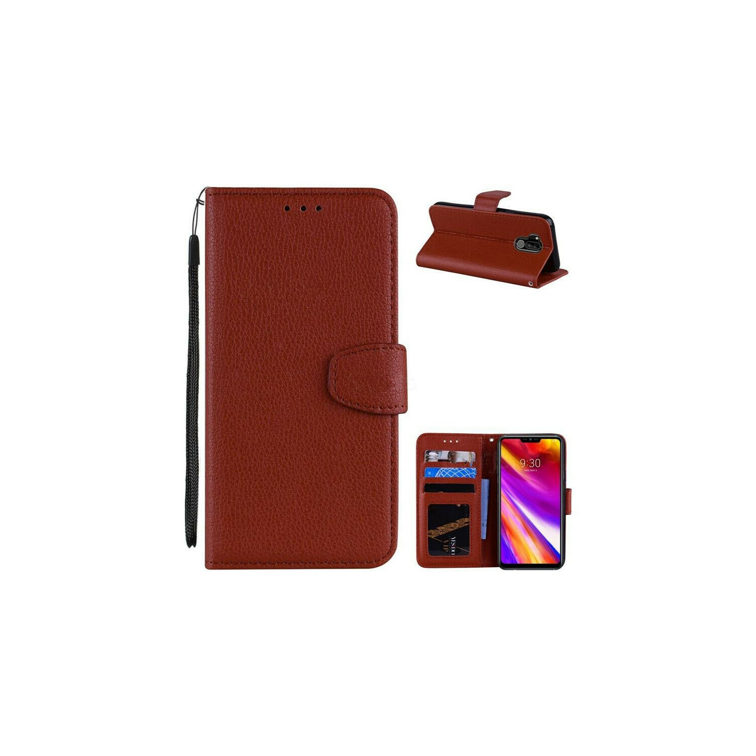 【CSmart】 Magnetic Card Slot Leather Folio Wallet Flip Case Cover for LG G7 ThinQ / G7 One, Brown