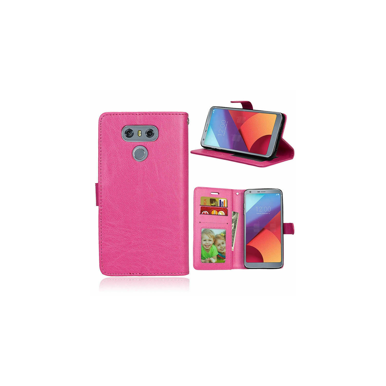 【CSmart】 Magnetic Card Slot Leather Folio Wallet Flip Case Cover for LG G5, Hot Pink