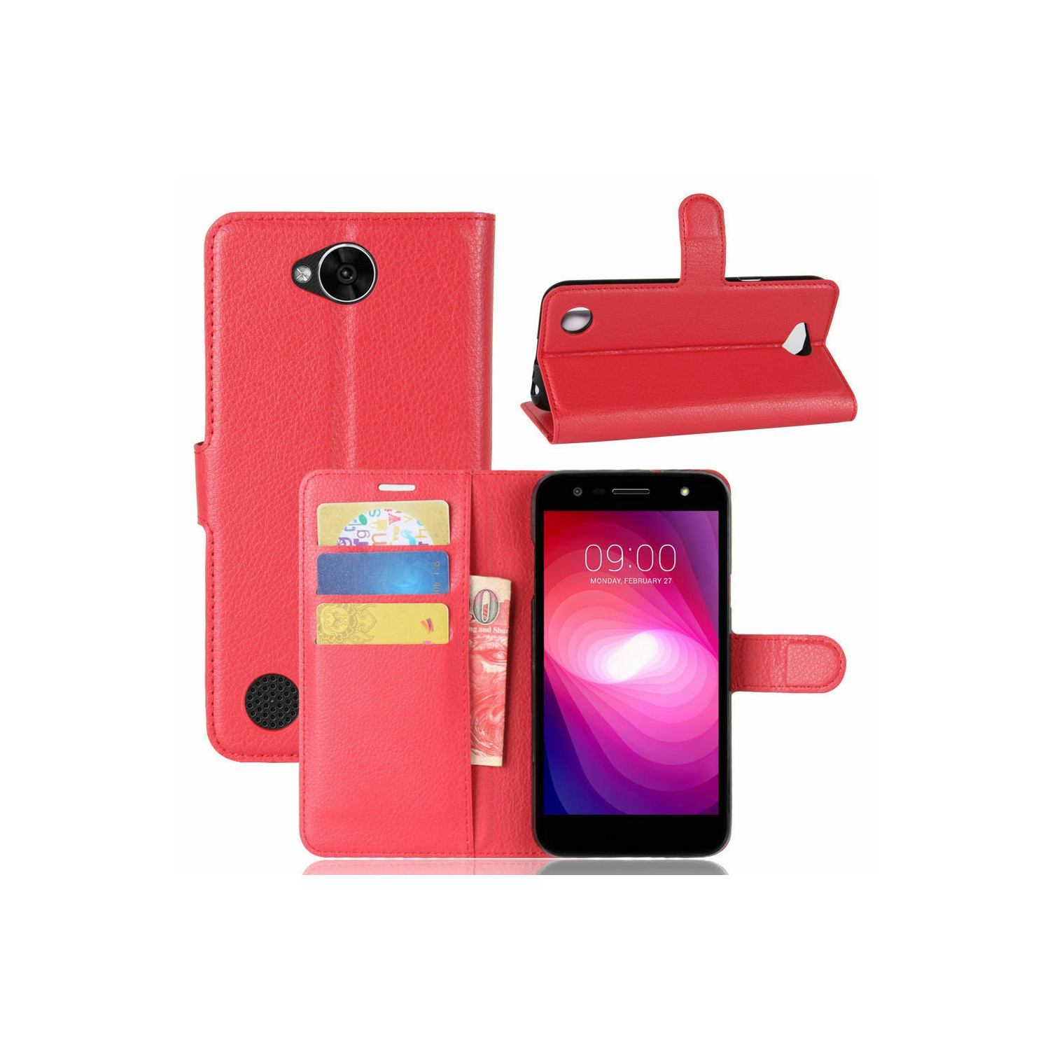 [CS] LG X Power 2, étui folio en cuir magnétique à rabat avec fente pour carte, rouge