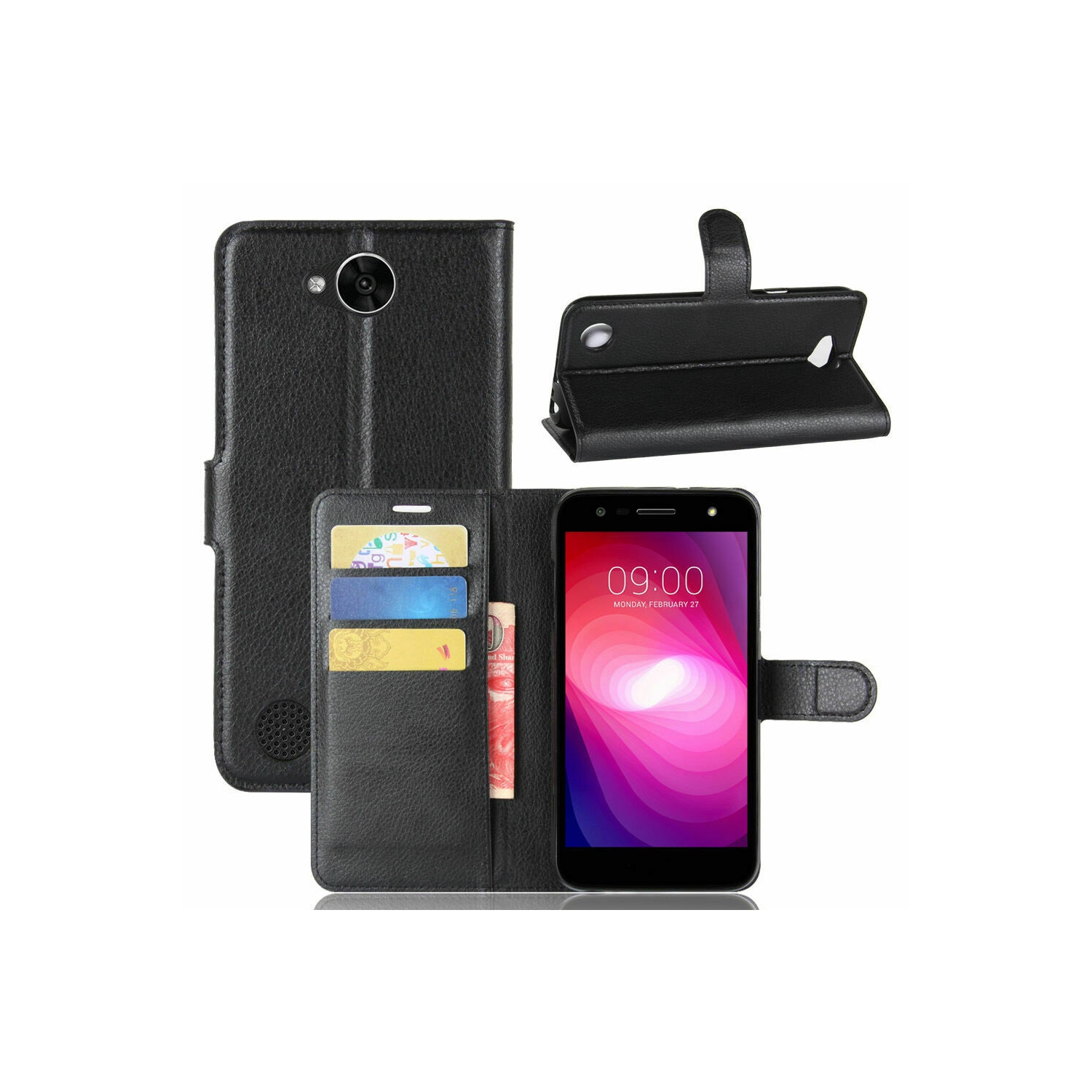 [CS] LG X Power 2 Case, Magnetic Leather Folio Wallet Flip Case Cover with Card Slot, Black