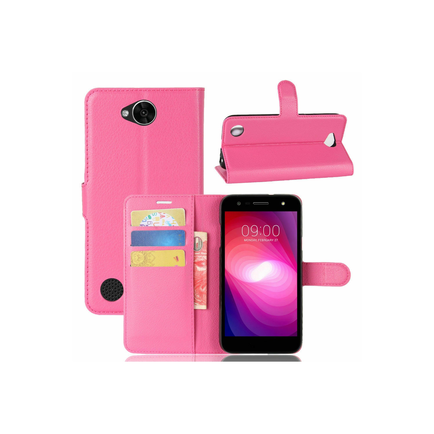 [CS] LG X Power 2 Case, Magnetic Leather Folio Wallet Flip Case Cover with Card Slot, Hot Pink